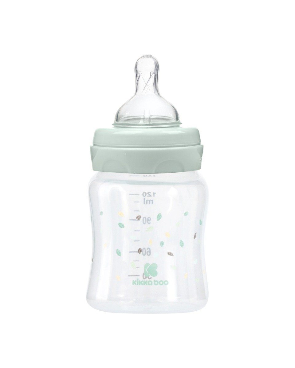 Kikkaboo Babyflasche grün S, Größe 120 ab ml, Anti-Kolik-Sauger Geburt Weithals, Babyflasche PP