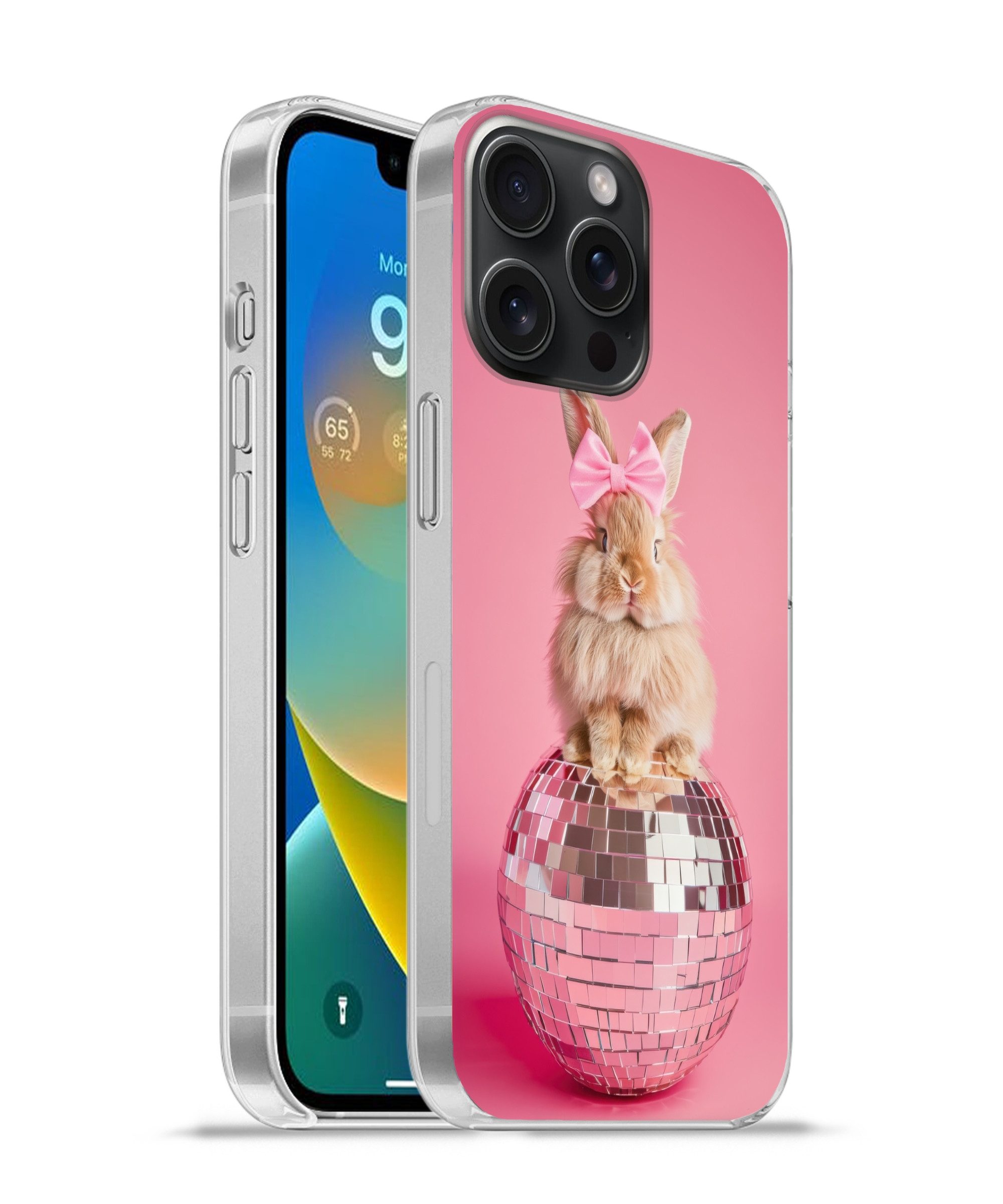 MuchoWow Handyhülle für Apple iPhone 15 Pro Max Schleife - Discoball - Kaninchen, Smartphone-Bumper, Print, Handy Schutzhülle Dünn