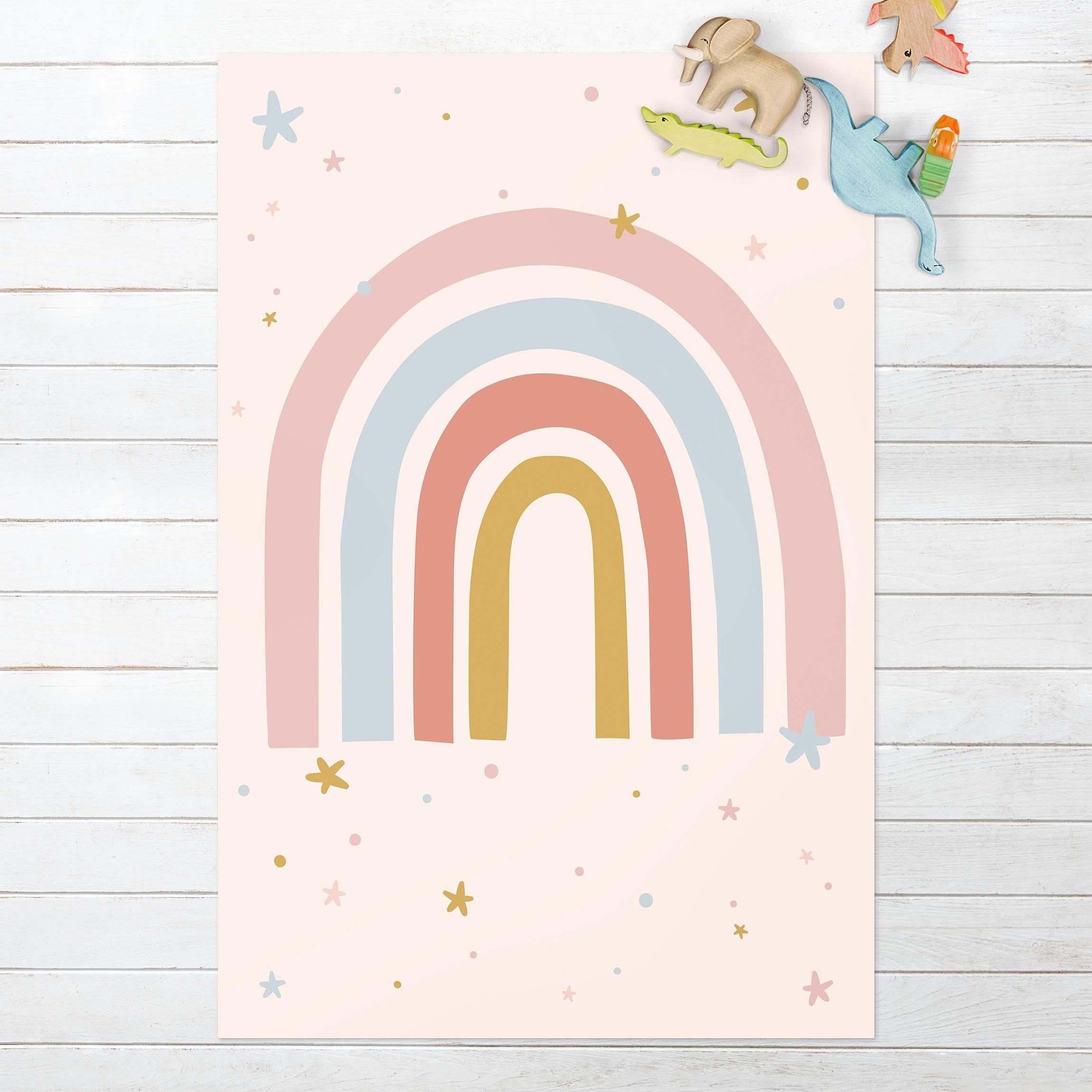 Kinderteppich Vinyl Kinderzimmer Mädchen Jungen Regenbogen, Bilderdepot24, rechteckig - pastell glatt, nass wischbar (Saft, Tierhaare) - Saugroboter & Bodenheizung geeignet