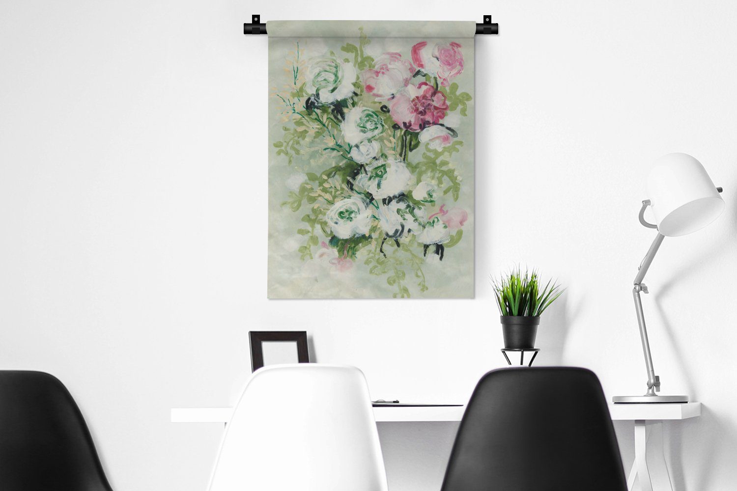 der Pflanzen - für Deko Tapisserie, - Blumen Natur, MuchoWow an Schlafzimmer - Wanddekoobjekt Grün Wohnzimmer, Wand,