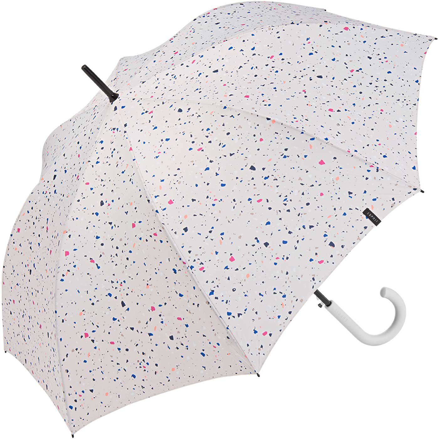 Esprit Langregenschirm Damen Auf-Automatik - - Dots verspieltem Sternenmuster mit stabil, groß, weiß, Terrazzo