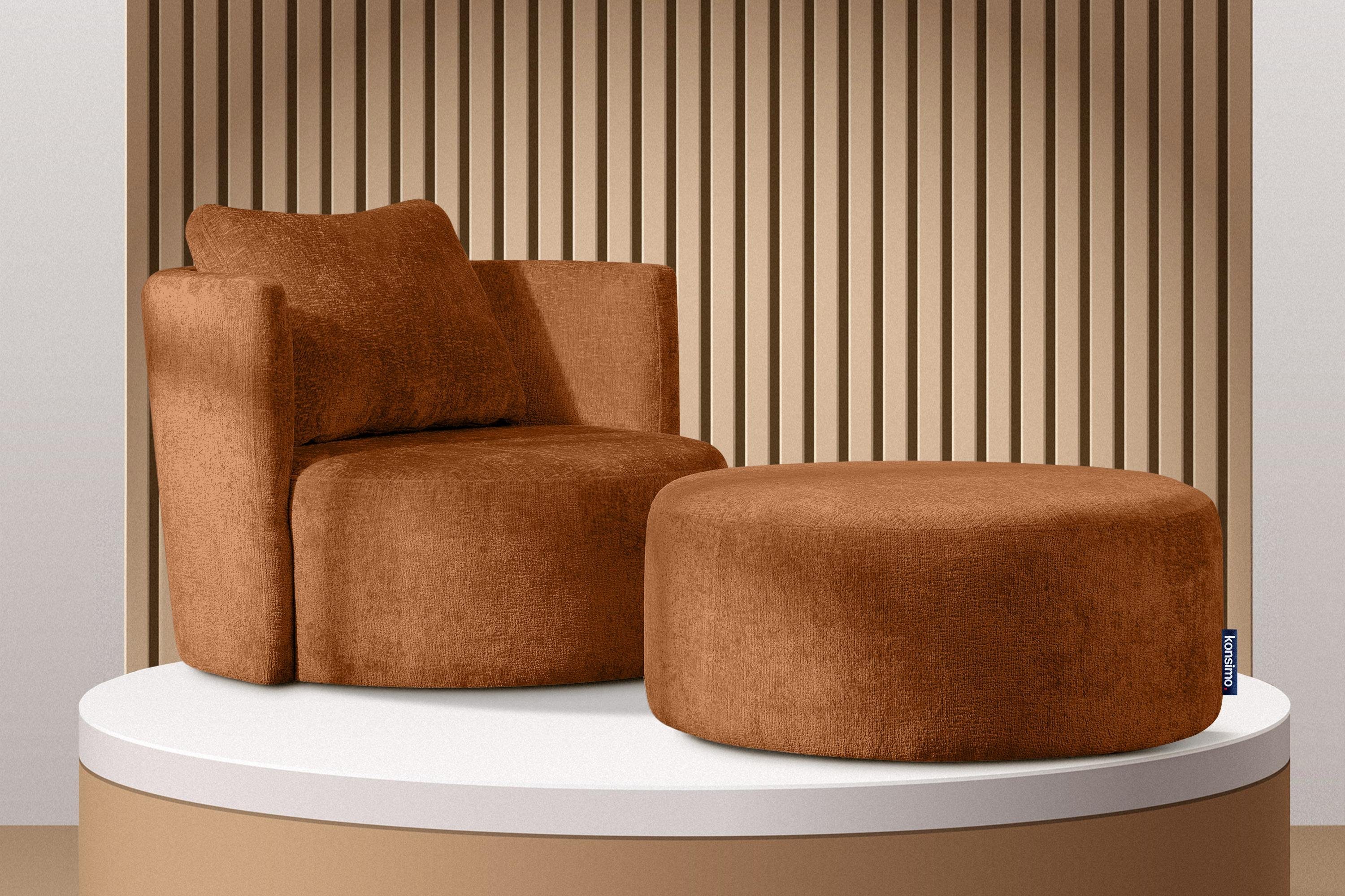 Konsimo Drehsessel dekorativem Drehfunktion, Loungesessel mit RAGGI, 360° Kissen, Chenille inklusive