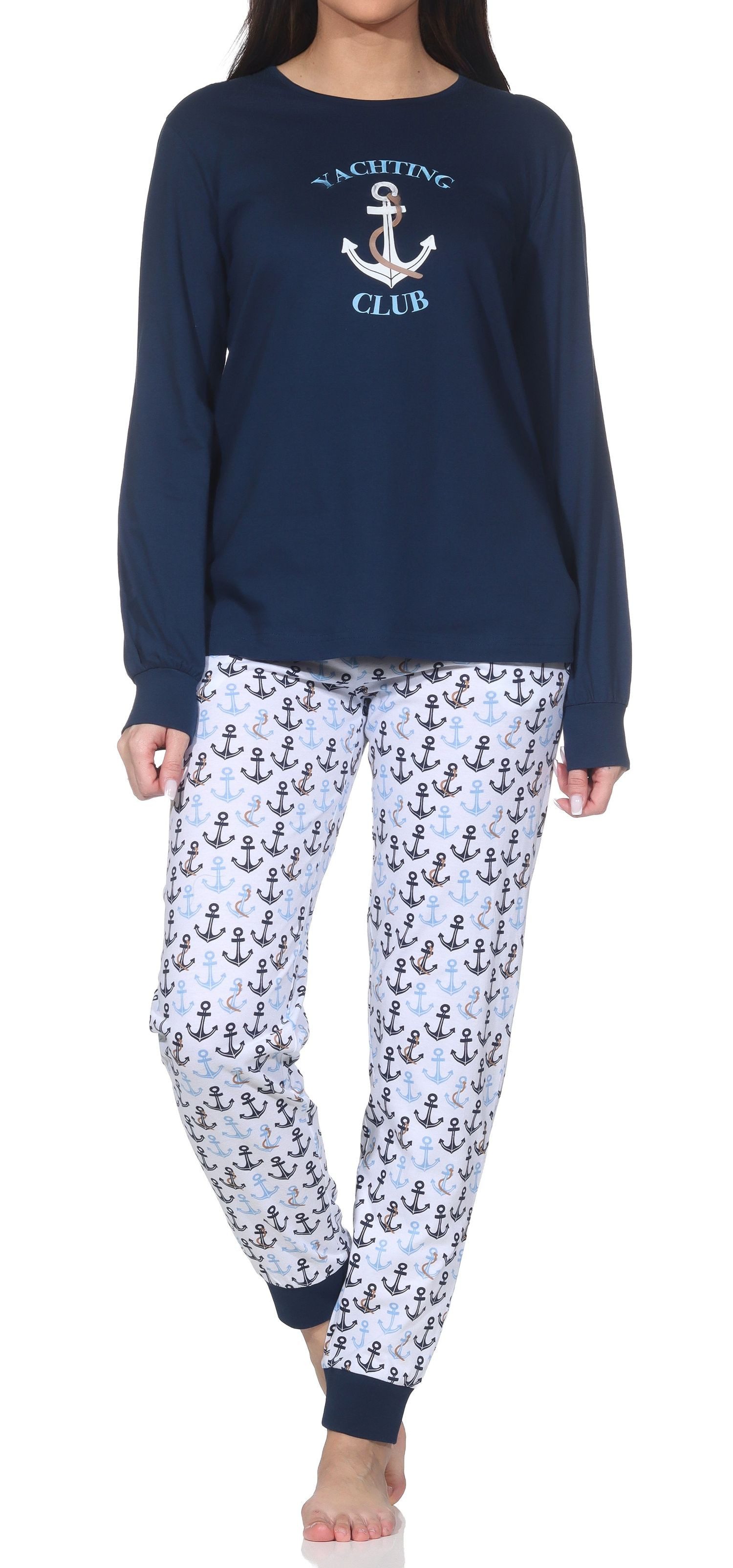 Normann Pyjama Normann Damen Schlafanzug mit Bündchen Pyjama in maritimer Optik