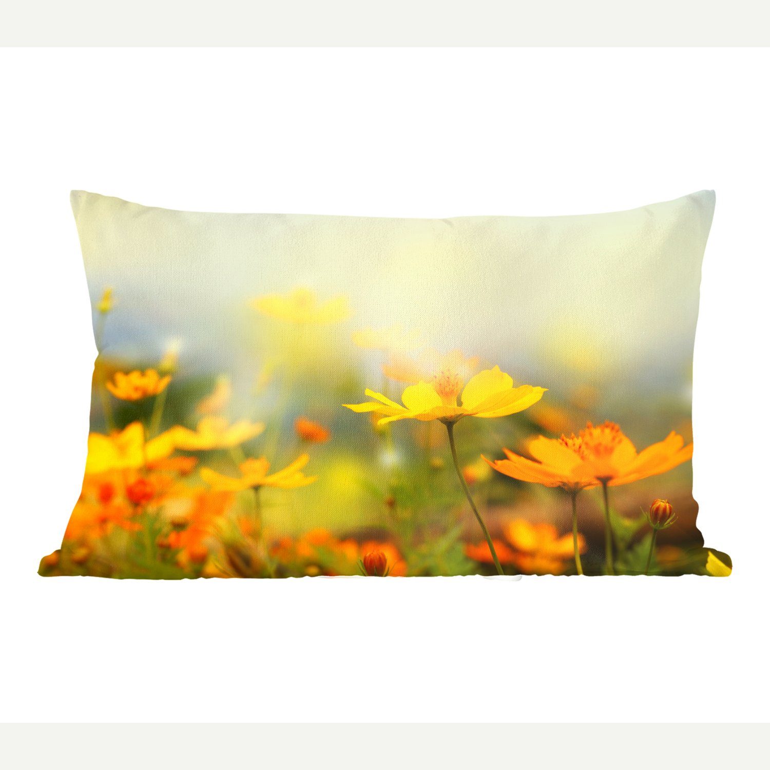 MuchoWow Dekokissen Blumen - Landschaft - Gelb, Wohzimmer Dekoration, Zierkissen, Dekokissen mit Füllung, Schlafzimmer