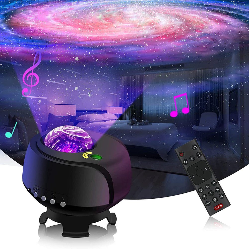 Projektor, LED Schlafzimmer, Nachtlicht Geschenk, für LED Party, Rosnek Fernbedienung/Bluetooth/Musikspieler/Timer mit Sternenhimmel Schwarz