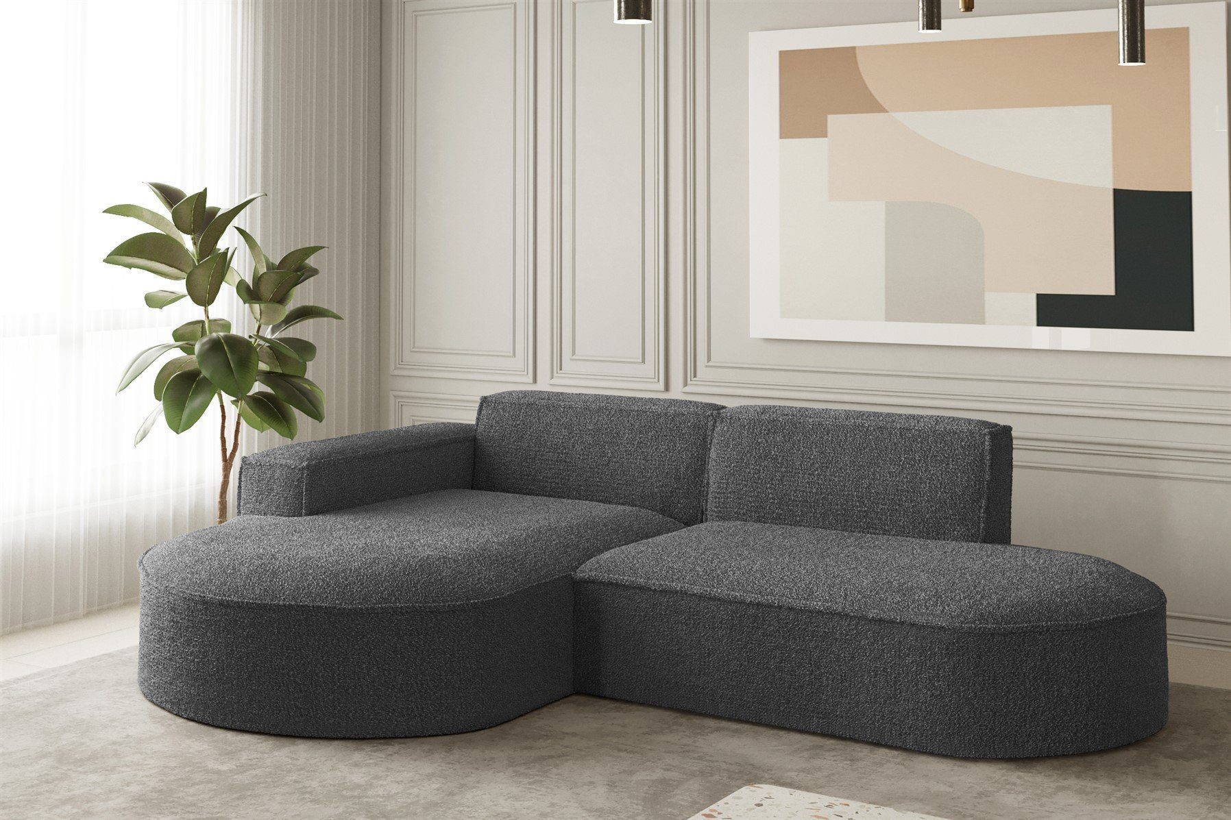Fun Möbel Ecksofa Ecksofa Designersofa PALMA XS mit Ottomane in Stoff Ascot, Rundumbezug