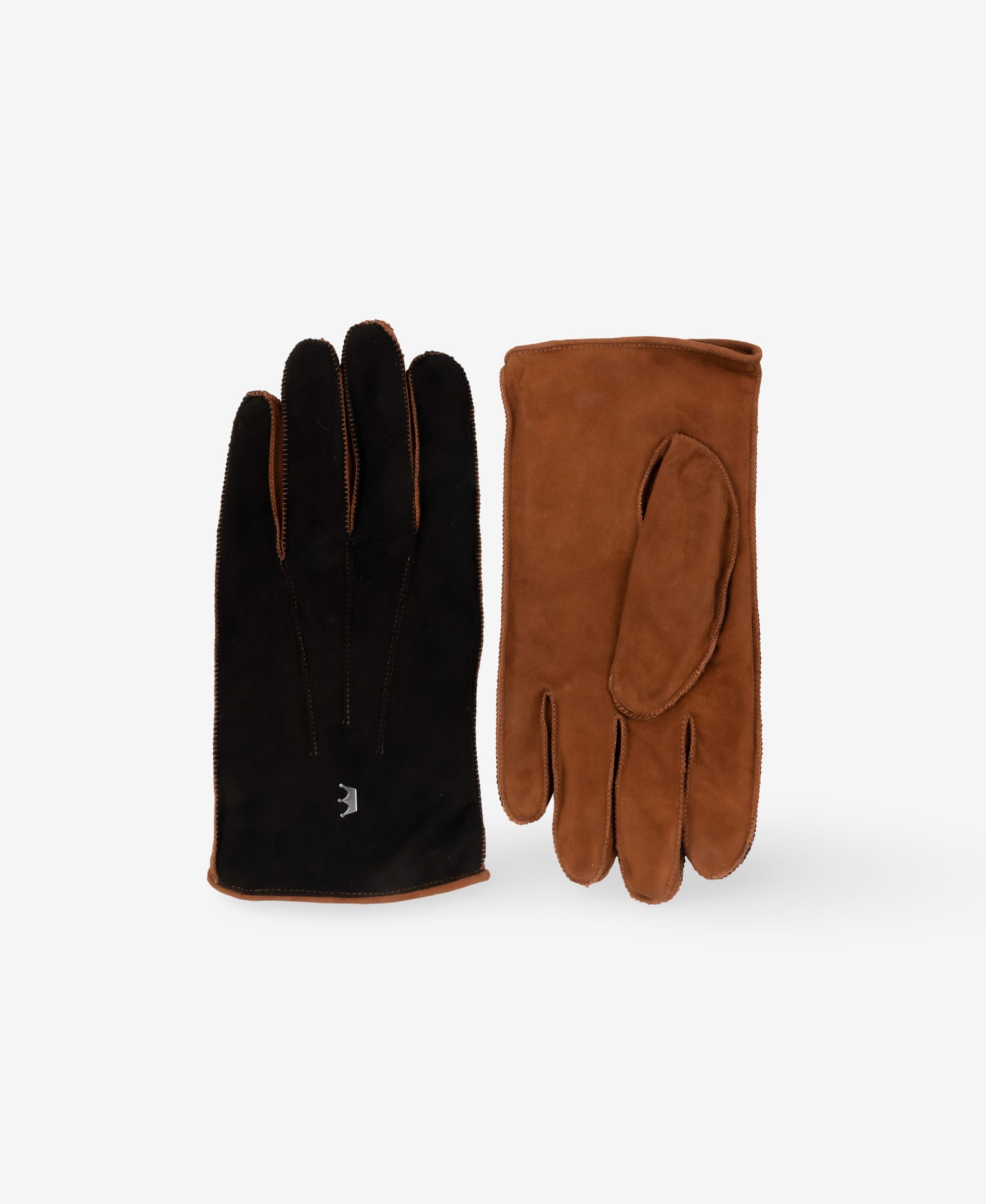GLAMIRA Lederhandschuhe Leon schwarz-beige doppelt farbige Wildlederhandschuhe (2-St) Doppelfarbiges Design aus Wildleder