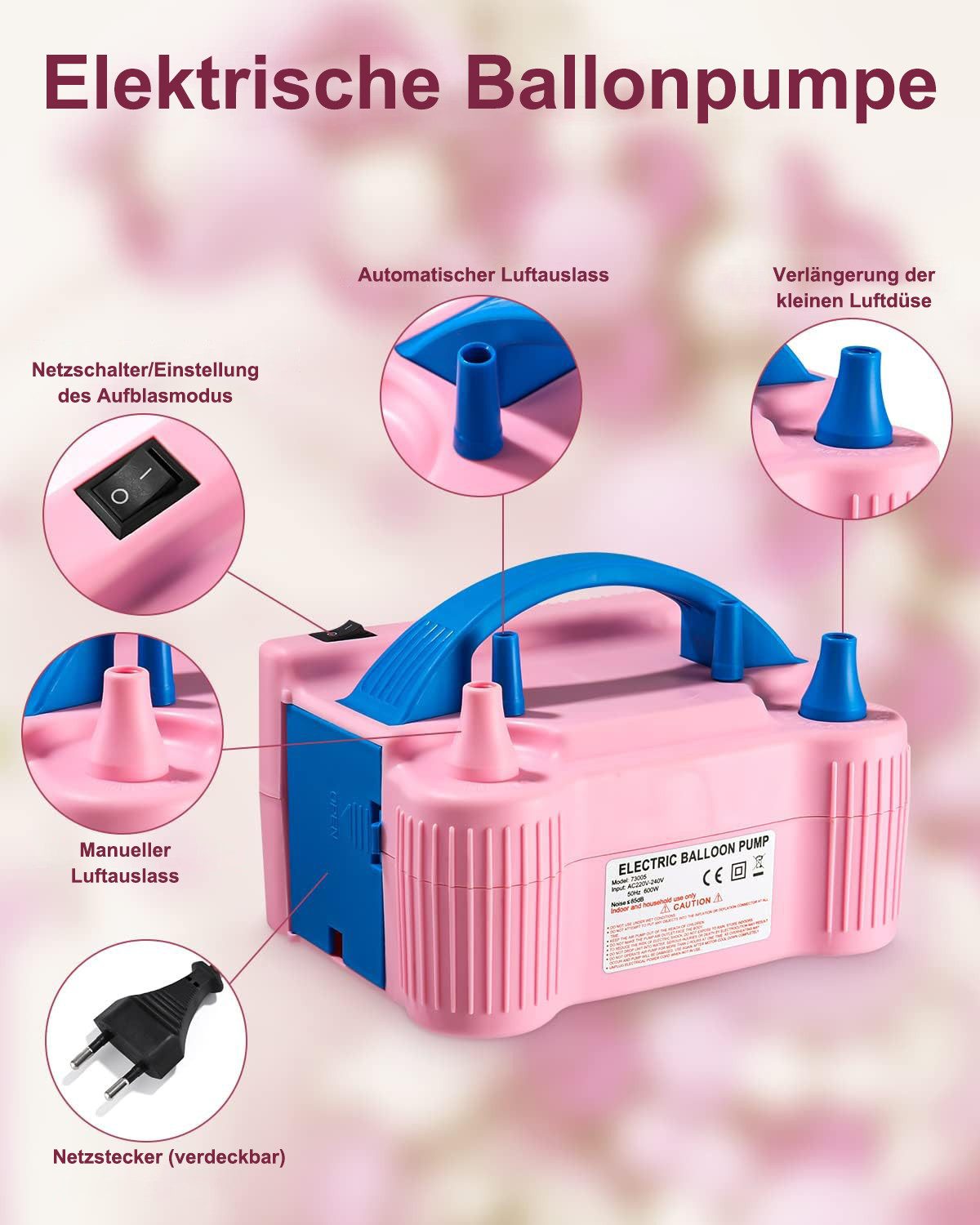 SinLaw Luftpumpe Elektrische Ballonpumpe, Ballonpumpe 600 Watt Inflator (1-tlg), Doppeldüsen mit automatischem und halbautomatischem Modus