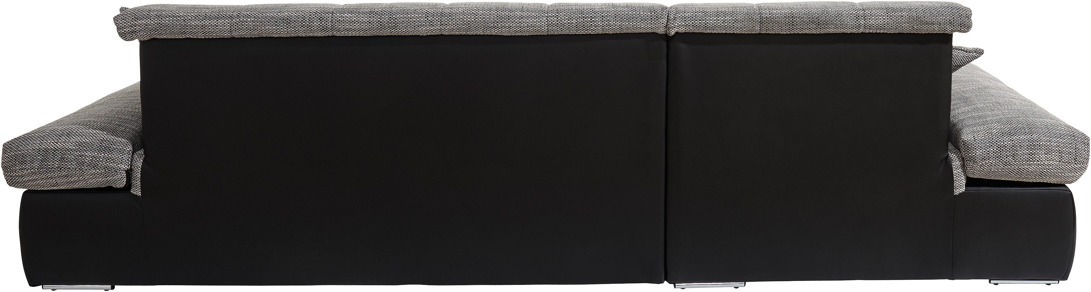 DOMO collection Ecksofa Moric, L-Form, XXL-Sofa - Breite 300cm, viel Platz, auch in Cord, wahlweise mit Bettfunktion und Armteilverstellung, schwarz-weiß-grau