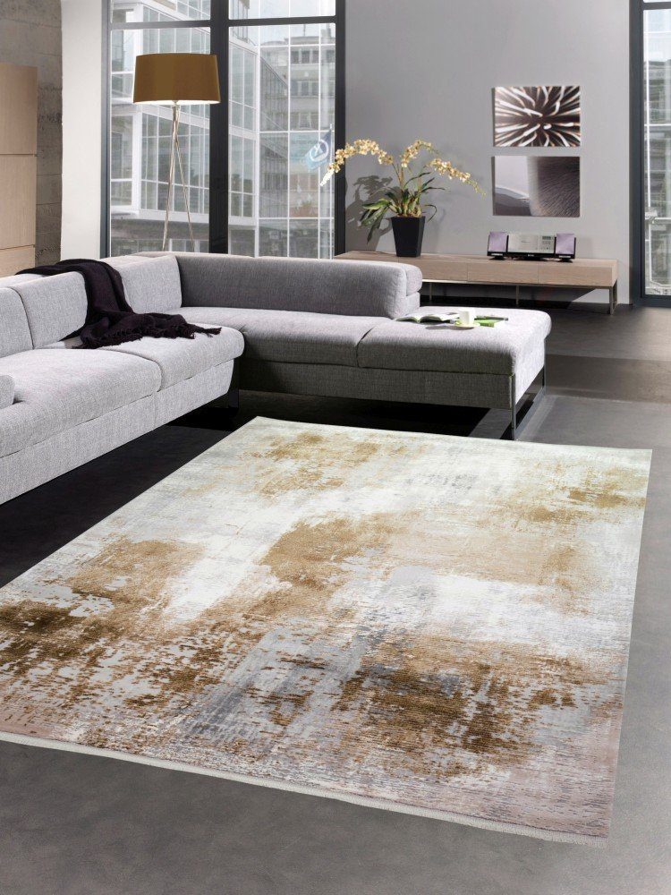 Wollteppich Teppich Wollteppich modern Designerteppich beige braun creme,  Carpetia, rechteckig, Höhe: 12 mm, Maschinengewebt