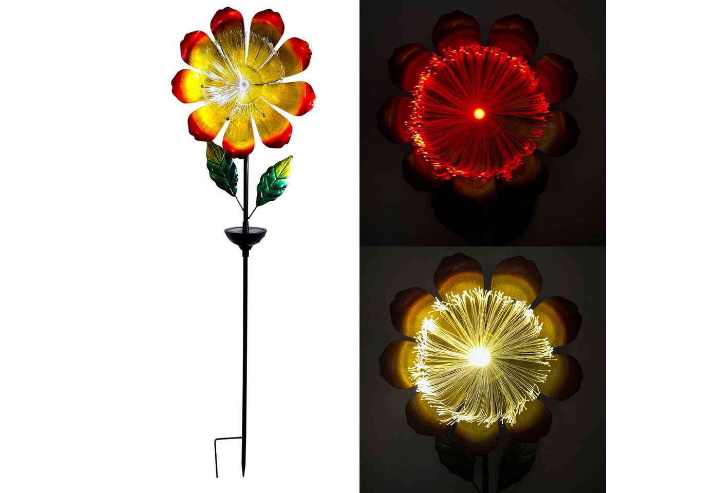 Online-Fuchs Gartenstecker magische Blume aus Metall, LED Solarleuchten für außen (warmweiß oder im seichten Farbwechsel, 100 cm groß) Dekoration für Garten, Balkon und Terrasse - Frühling, Sommer
