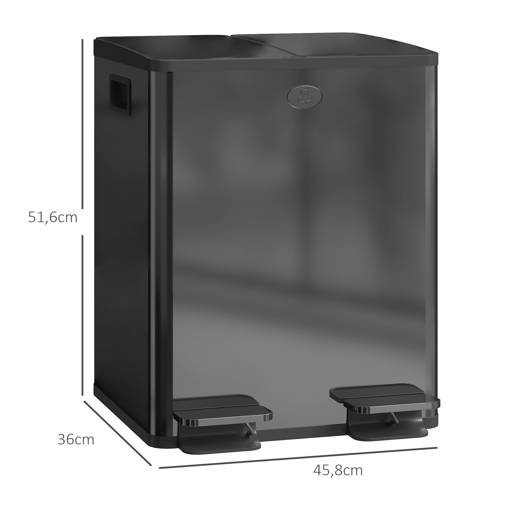 HOMCOM Mülltrennsystem 2 x 20L Abfalleimer aus Edelstahl mit Softclose Deckel, Inneneimer, für Wohnung, Schwarz