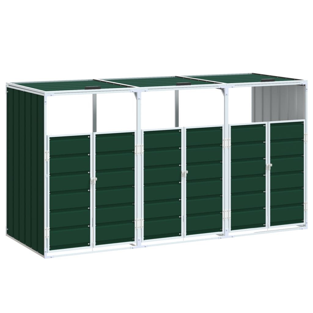 vidaXL Mülltonnenbox, Mülltonnenbox für 3 Tonnen Grün 216x81x115 cm Stahl