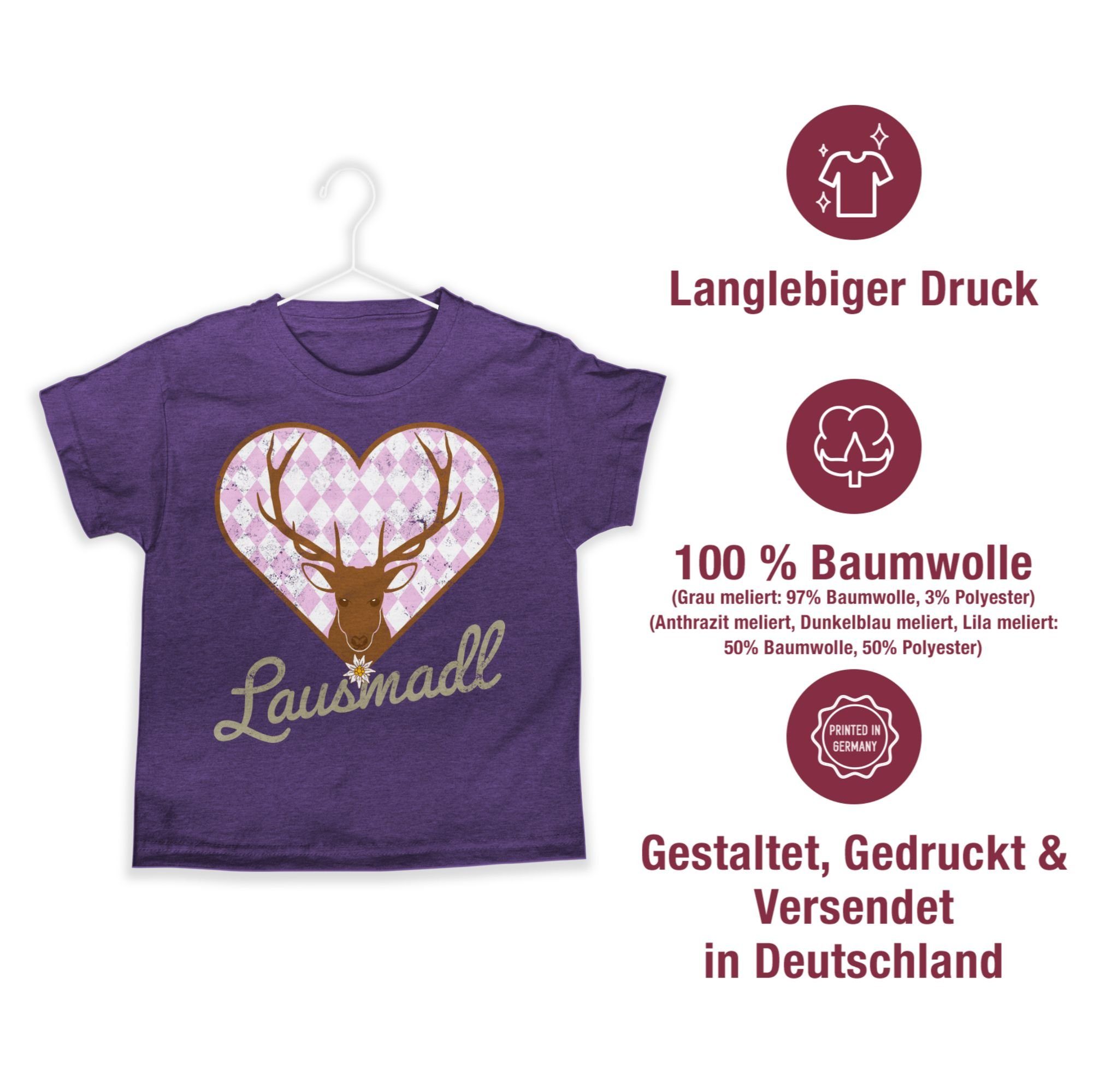 Shirtracer T-Shirt Lila Meliert Outfit Oktoberfest Kinder Mode für Hirsch 3 Lausmadl