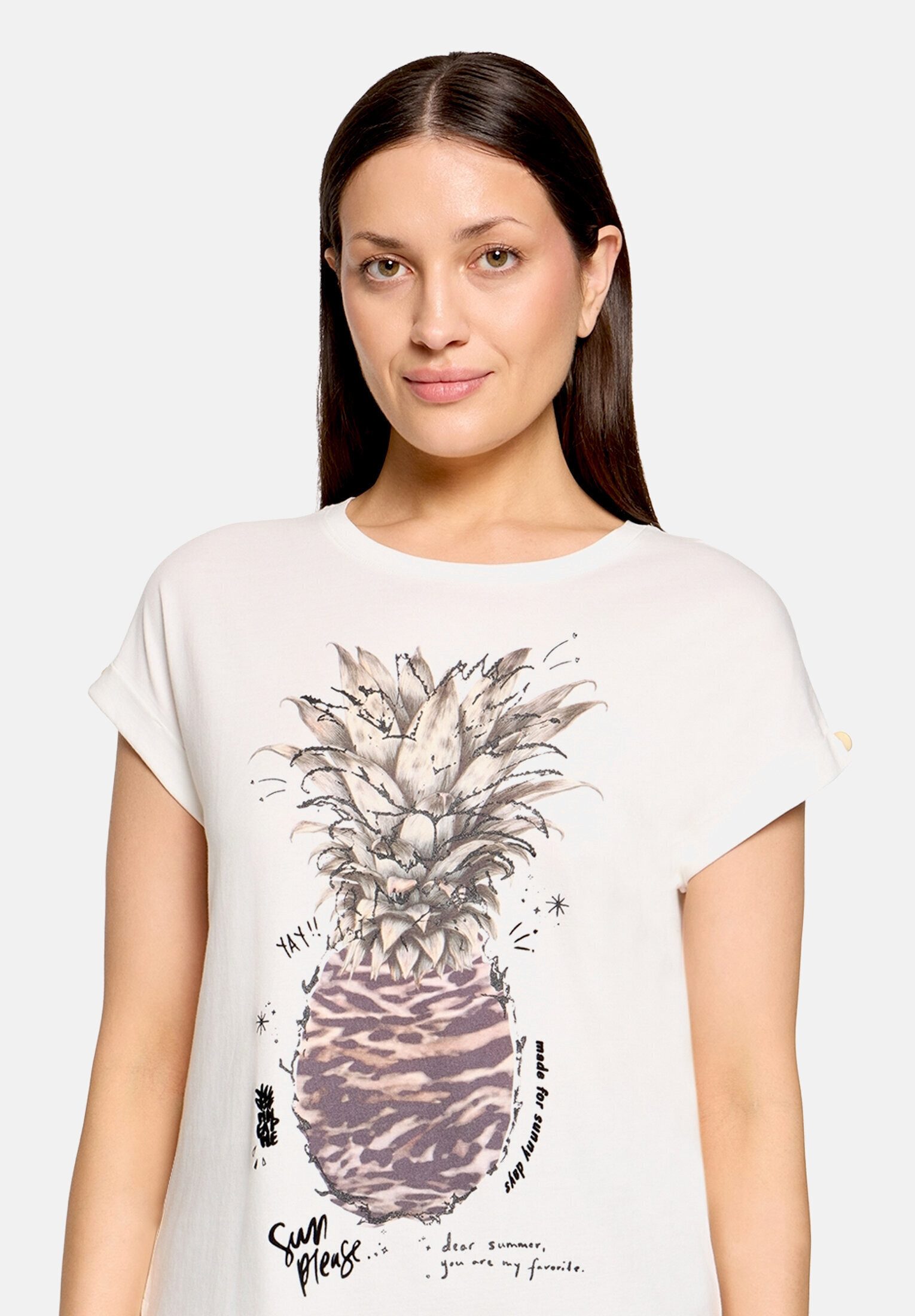 Cartoon Kurzarmshirt Damen mit Ärmelaufschlag (1-tlg)