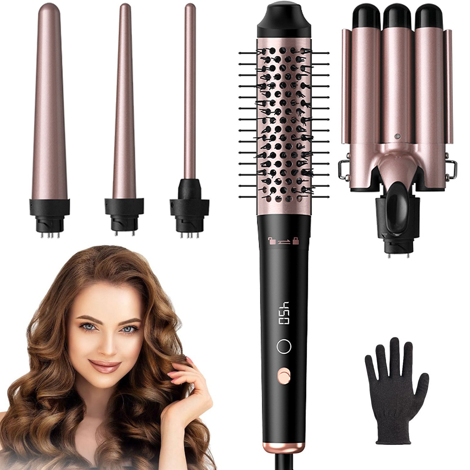 Comfy Mate Lockenstab 5 in 1 Lockenstäbe Set mit Thermobürste, Lockenstab m günstig online kaufen