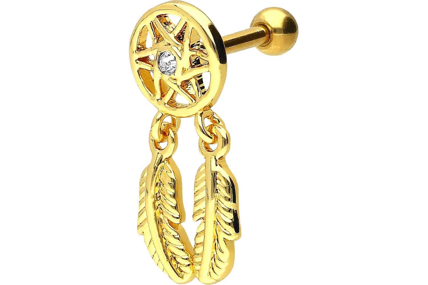 Piercing-Set Chirurgenstahl Ohrpiercing mit Brass-Design TRAUMFÄNGER + FEDERN