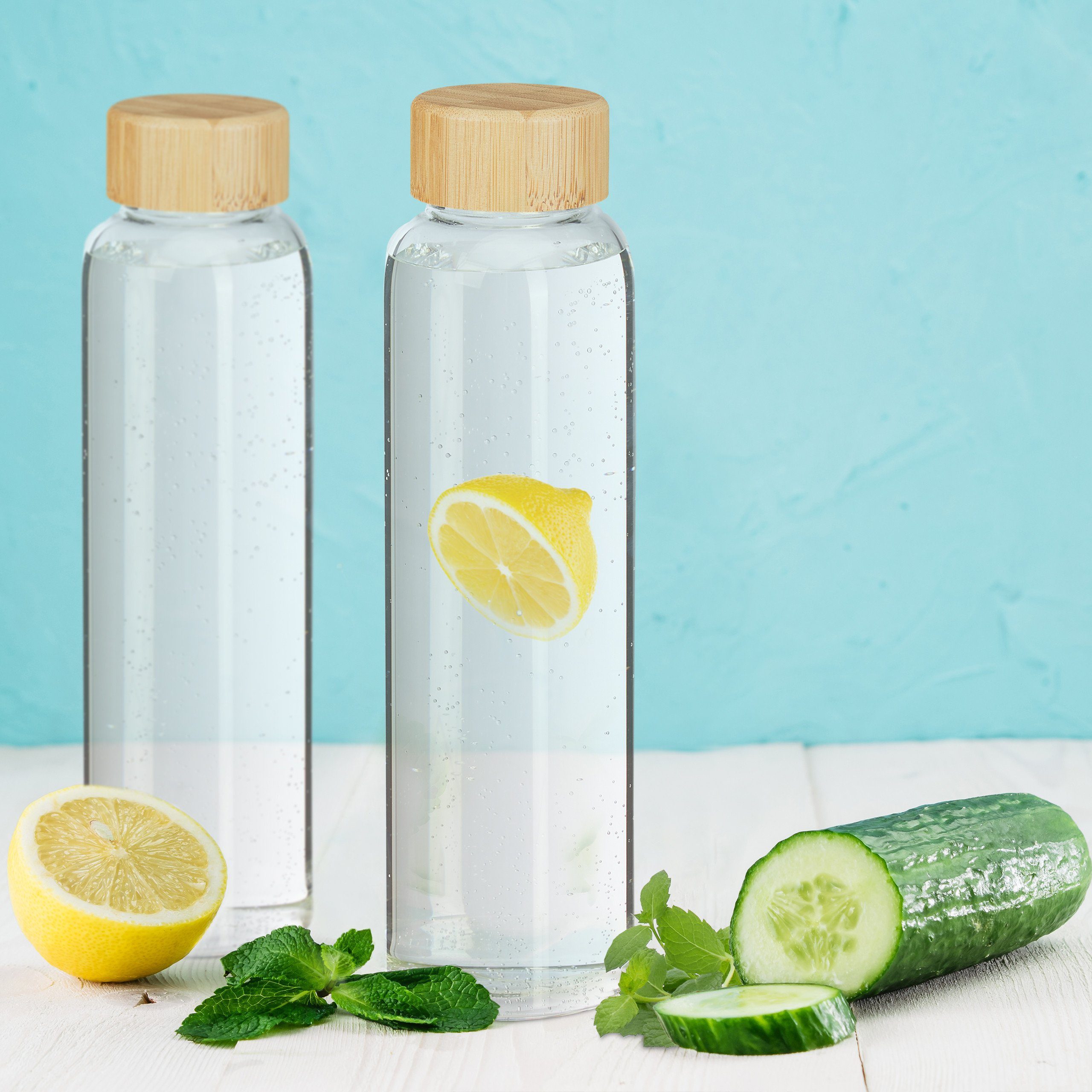 relaxdays Trinkflasche 6x Trinkflasche mit Bambusdeckel 500ml