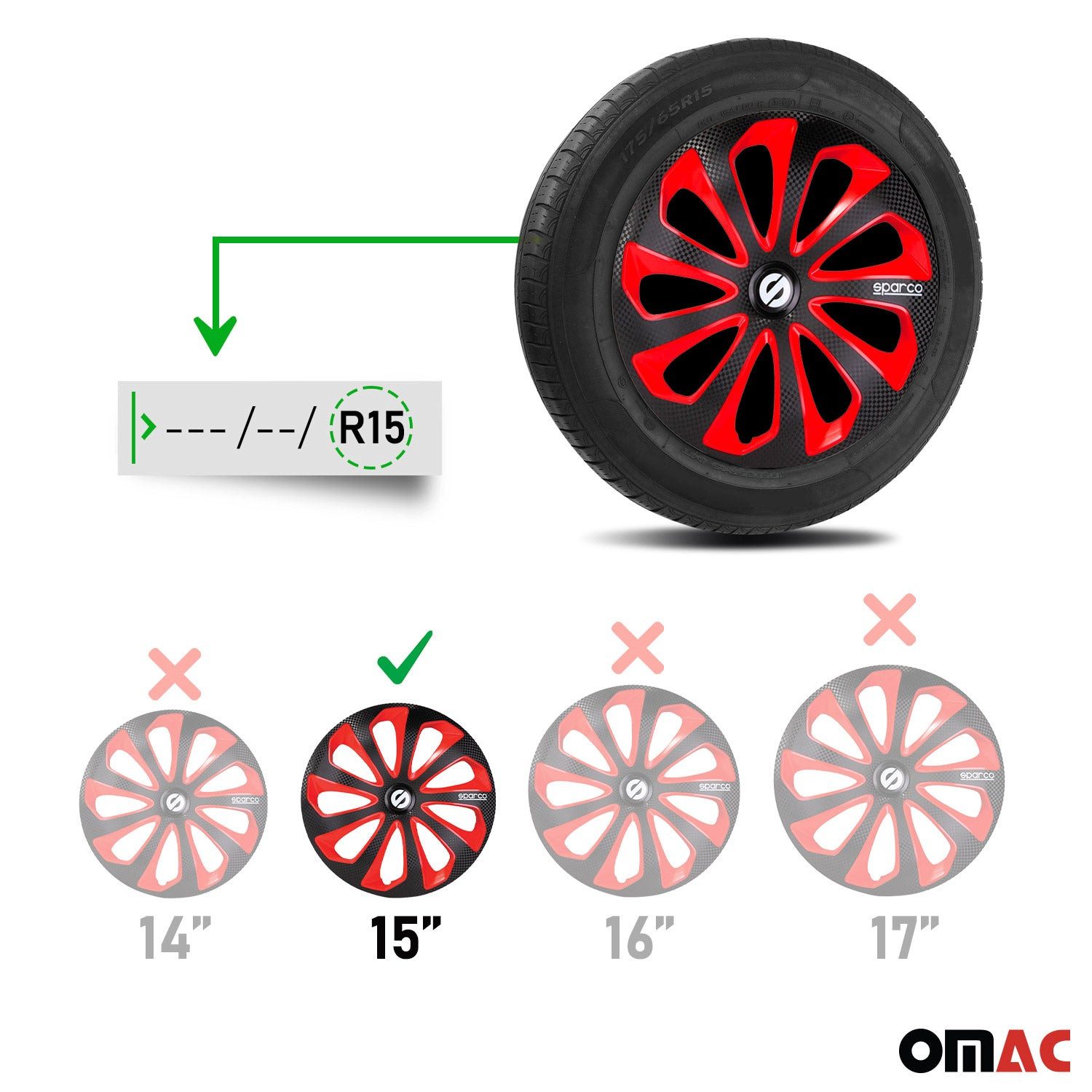 OMAC Radkappen Sparco 14 Zoll Roma Silber Grau 4tlg, (4-St) Einfache Installation, Haltbar