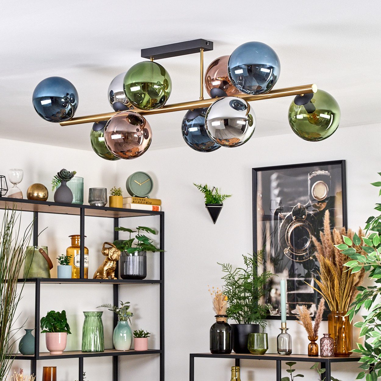 hofstein Deckenleuchte Deckenlampe aus Metall/Glas, Schwarz/Gold/Blau/Grün/ günstig online kaufen