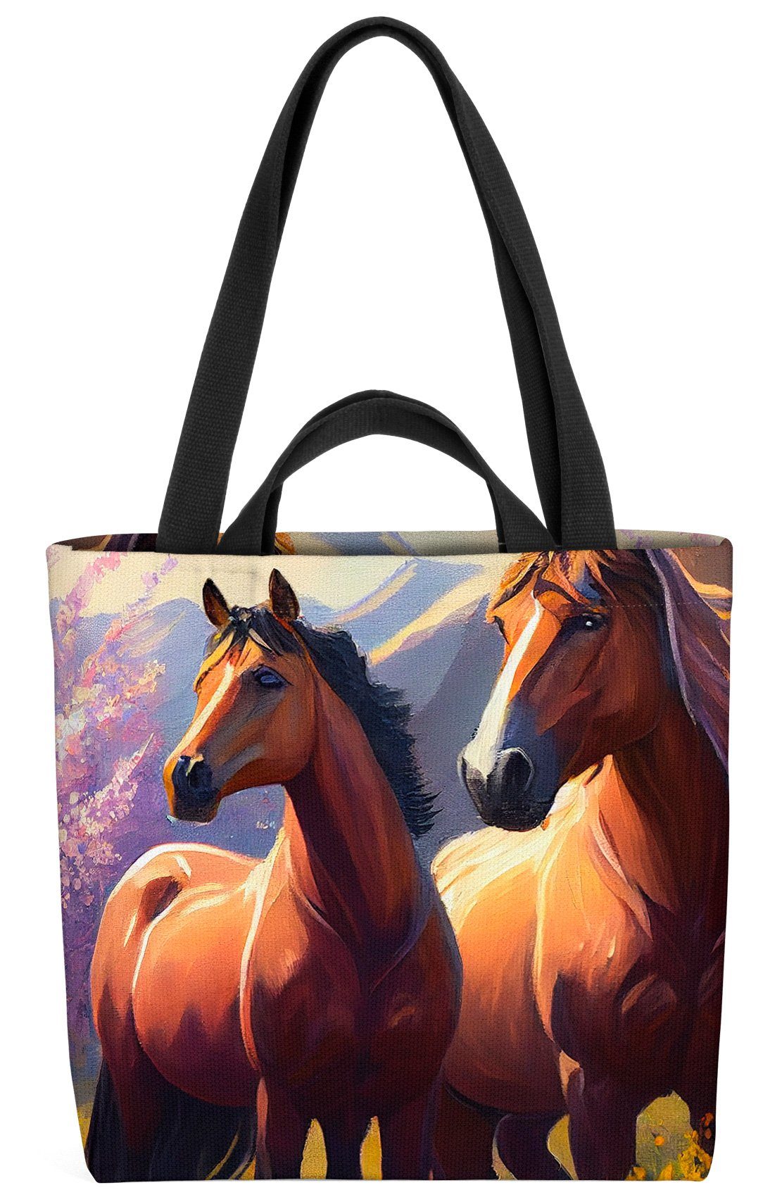 VOID Henkeltasche (1-tlg), Pferde Berglandschaft Gemälde Reiten Natur Kunst Landschaft Tiere Mal