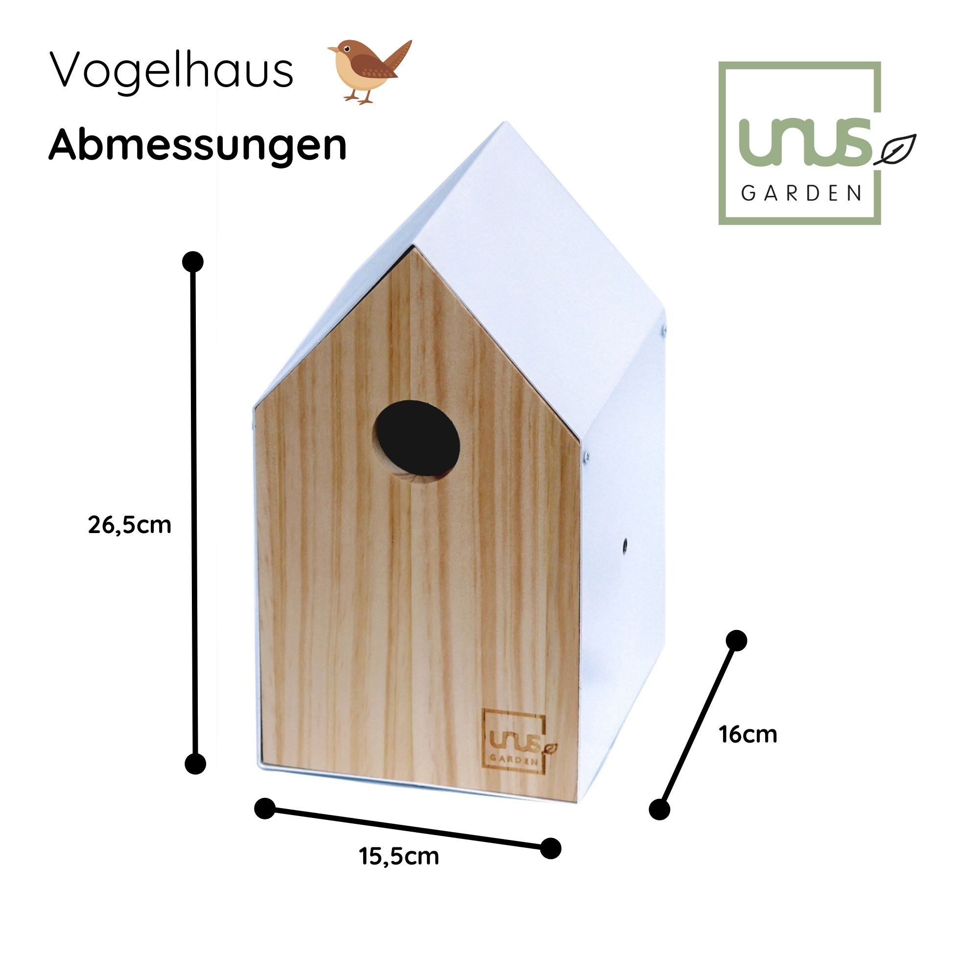 UNUS GARDEN Vogelhaus Vogelhaus mit vielen Befestigungsmöglichkeiten, Nistkasten Nistkästen für Vögel für draußen Vogelhäuschen Brutkasten