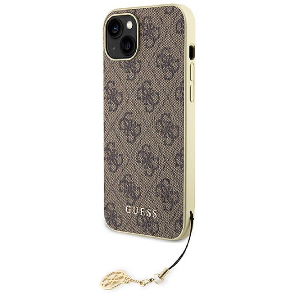 Guess Handyhülle Case iPhone 16 Kunstleder braun mit Kette goldfarbig 6,1 Zoll, Kantenschutz