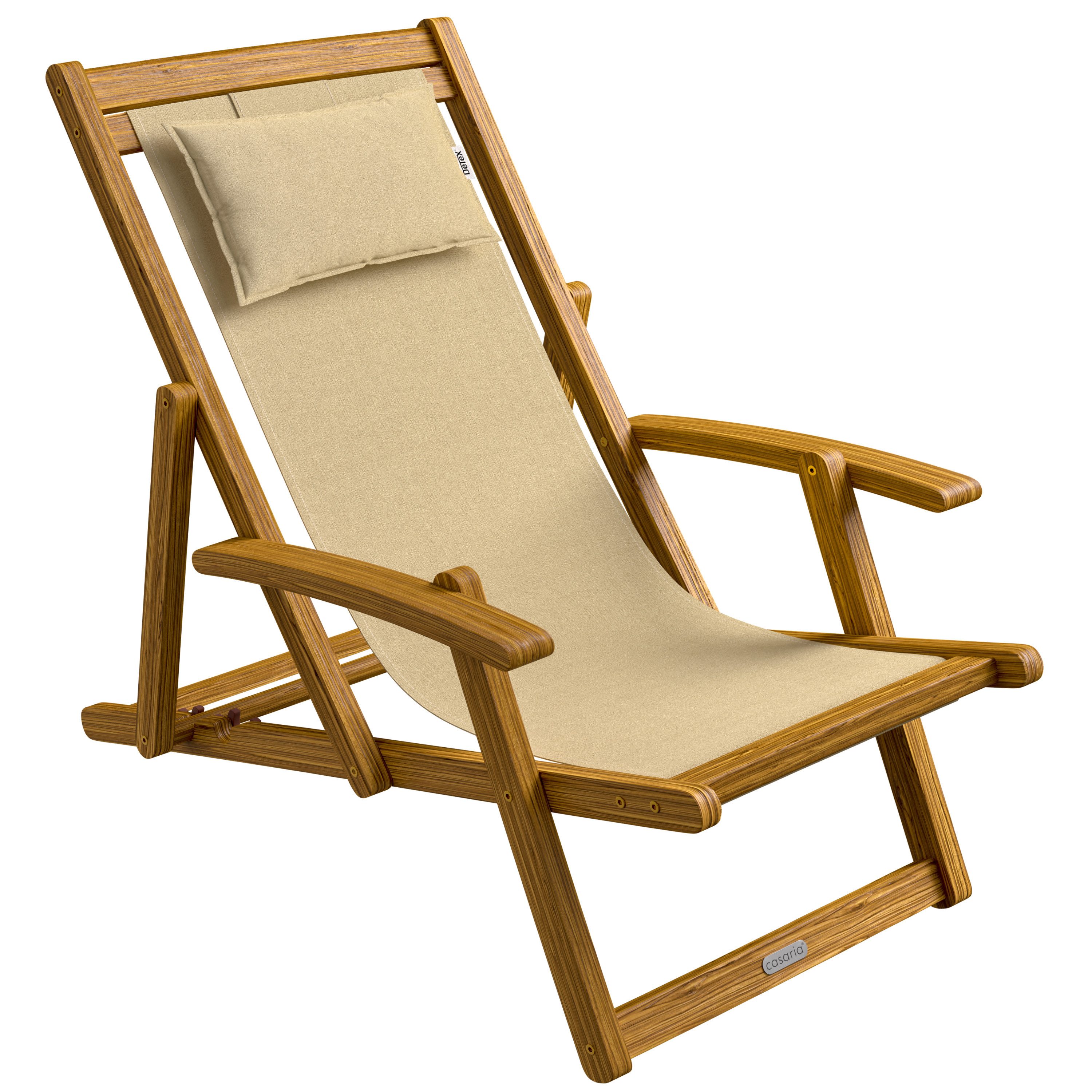 Casaria Gartenliege Beige, 160kg Belastbar Armlehne Nackenkissen Klappbar Verstellbar