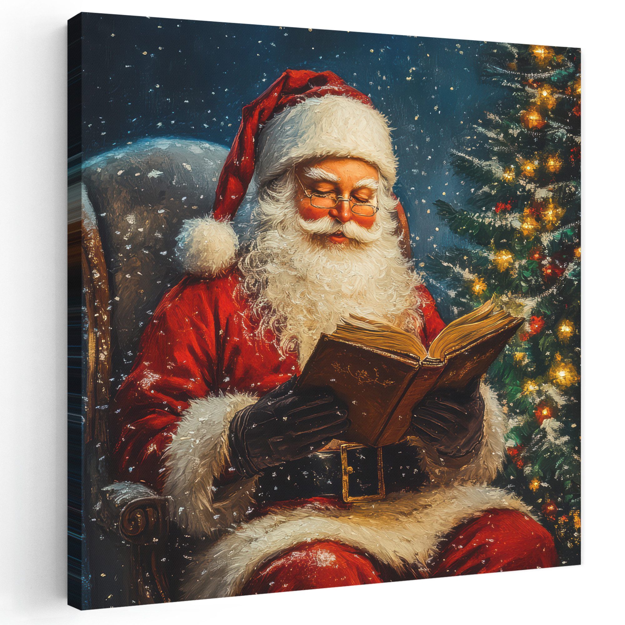 OneMillionCanvasses® Leinwandbild Weihnachtsmann - Weihnachten - Winter - Weihnachtsbaum, Fotodruck (1 St), Wandbild, Deko Schlafzimmer Wohnzimmer Flur 20x20 cm