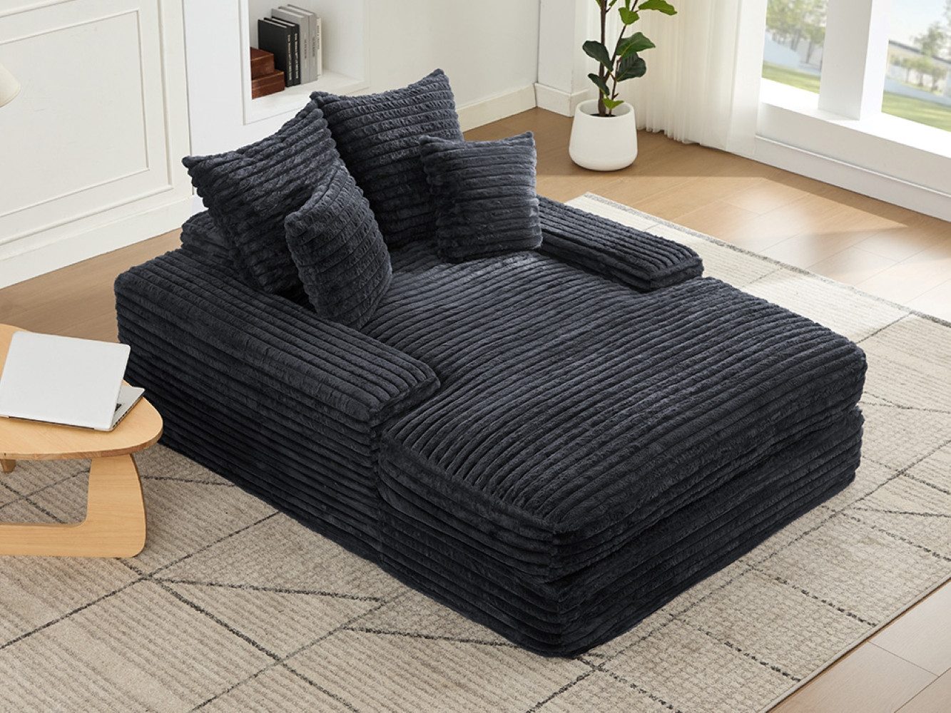 DEKKETO Schlafsofa Große Cord Cloud Couch 175x137cm – einteiliges Schaumstoff-Sofa, 1 Teile, mit breiten ArmlehnenKomplettes 4-Kissen-Set, ohne Montage