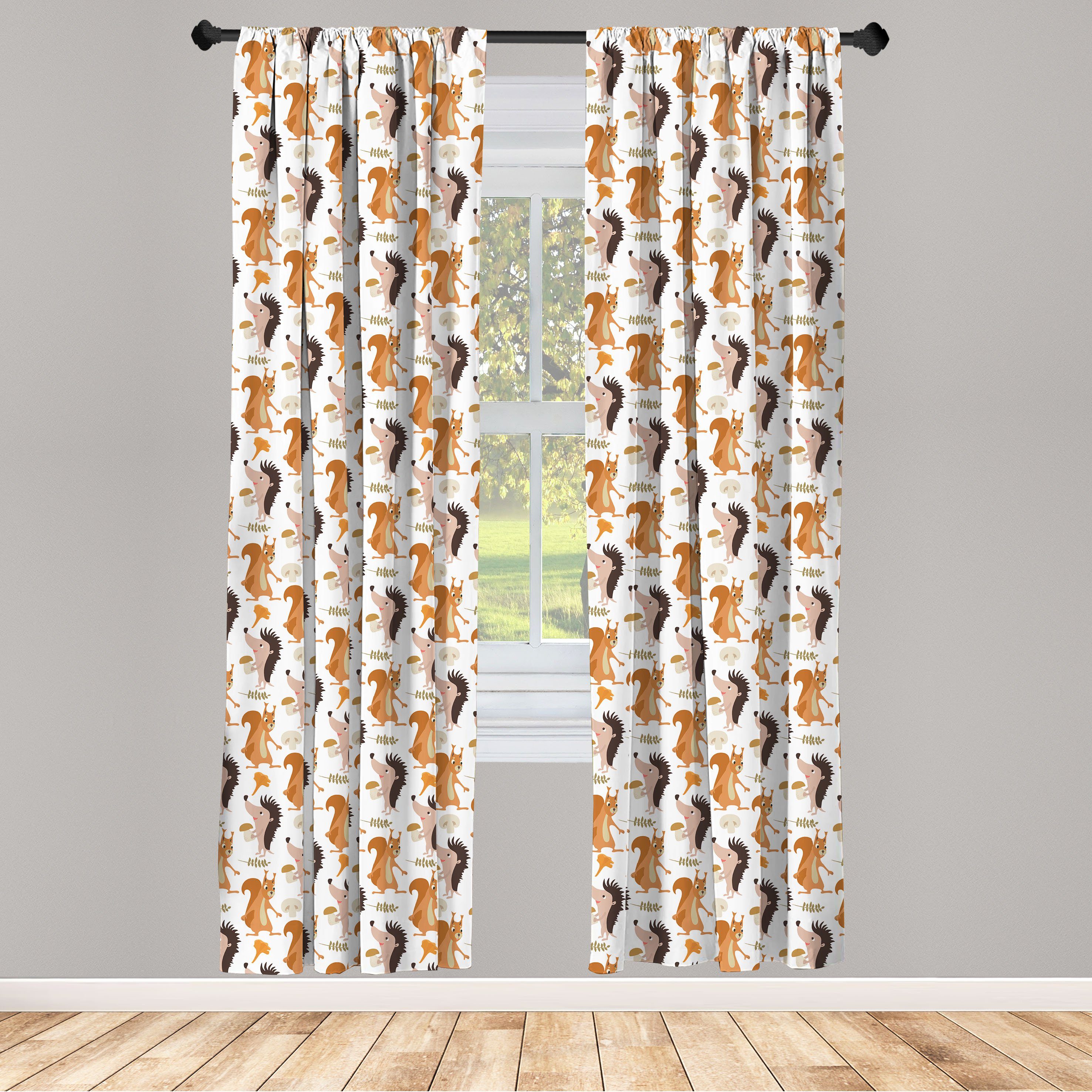 Gardine Vorhang für Wohnzimmer Schlafzimmer Dekor, Abakuhaus, Microfaser, Eichhörnchen Cartoon-Pilz-Blätter