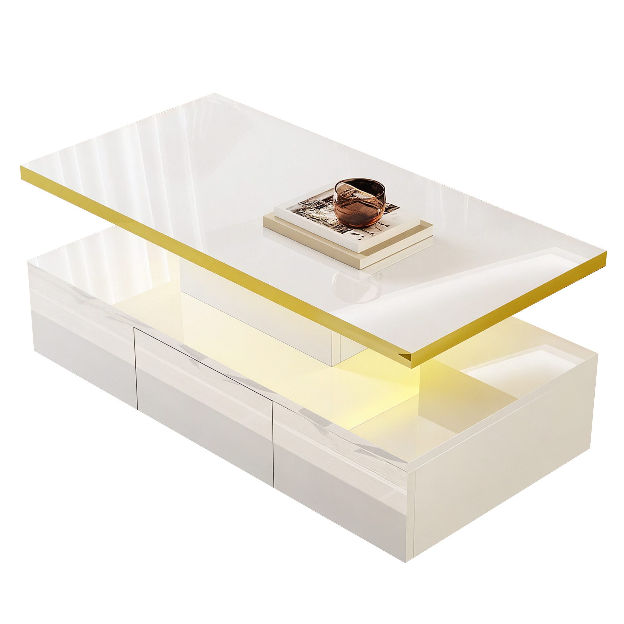 Merax Couchtisch hohcglanz mit LED-Beleuchtung, Beistelltisch mit Schublade, Wohnzimmertisch, Breite 100cm