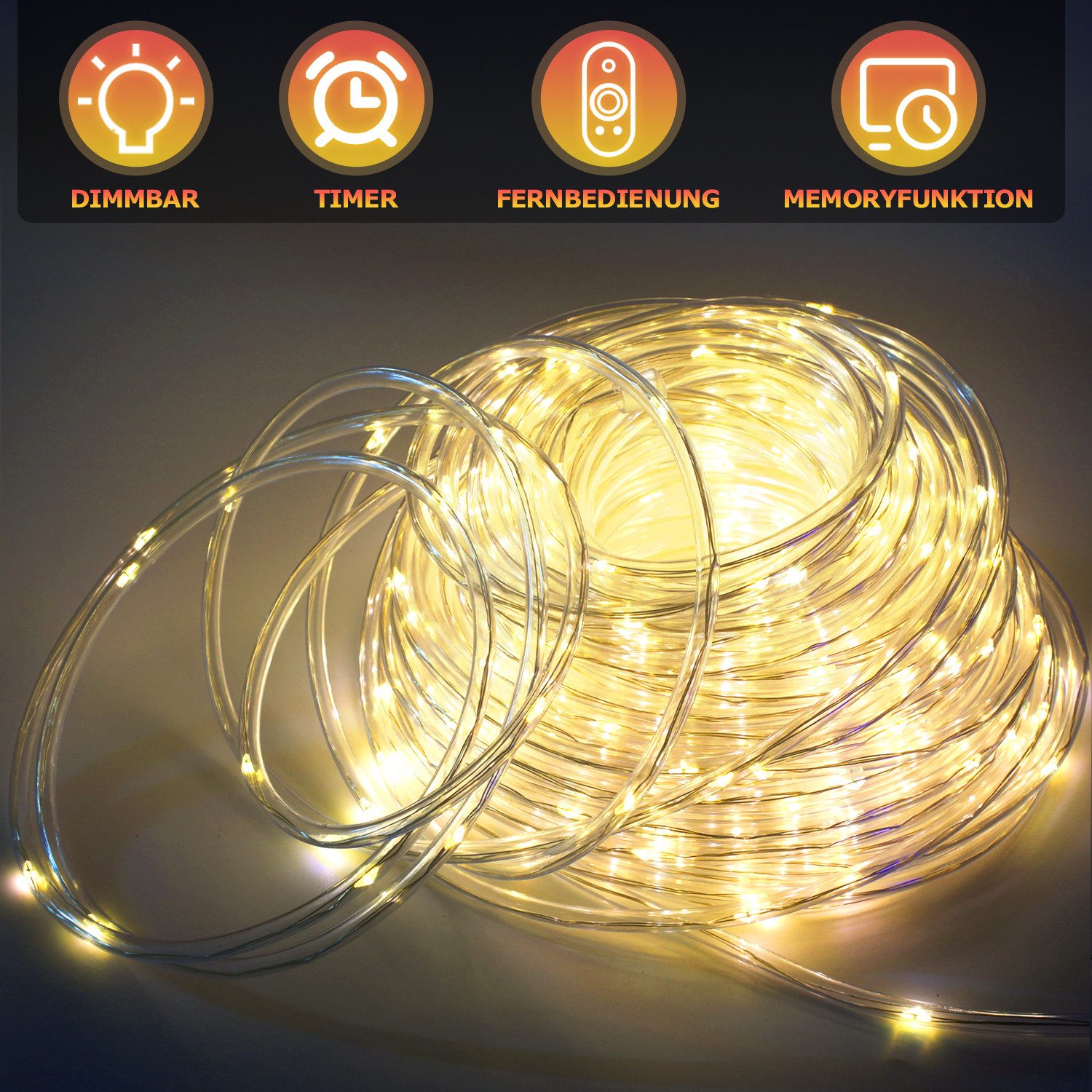 Clanmacy LED-Lichterschlauch LED Lichterschlauch Lichterkette 8 Modi IP65 Wasserdicht Warmweiß 10M