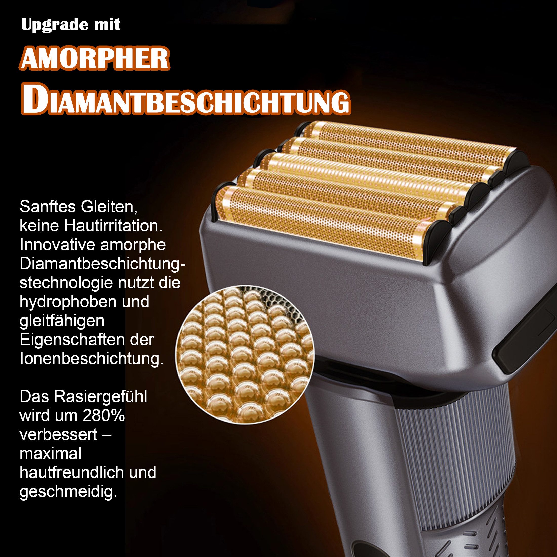 Luckice Elektrorasierer Folienrasierer,Herrenrasierer,Nass- und Trockenrasierer, wasserdicht, für Bartpflege und perfekte Rasur, ausklappbarer Langhaarschneider, 5-fach Schneidsystem,90 min, Schwarz Metallic