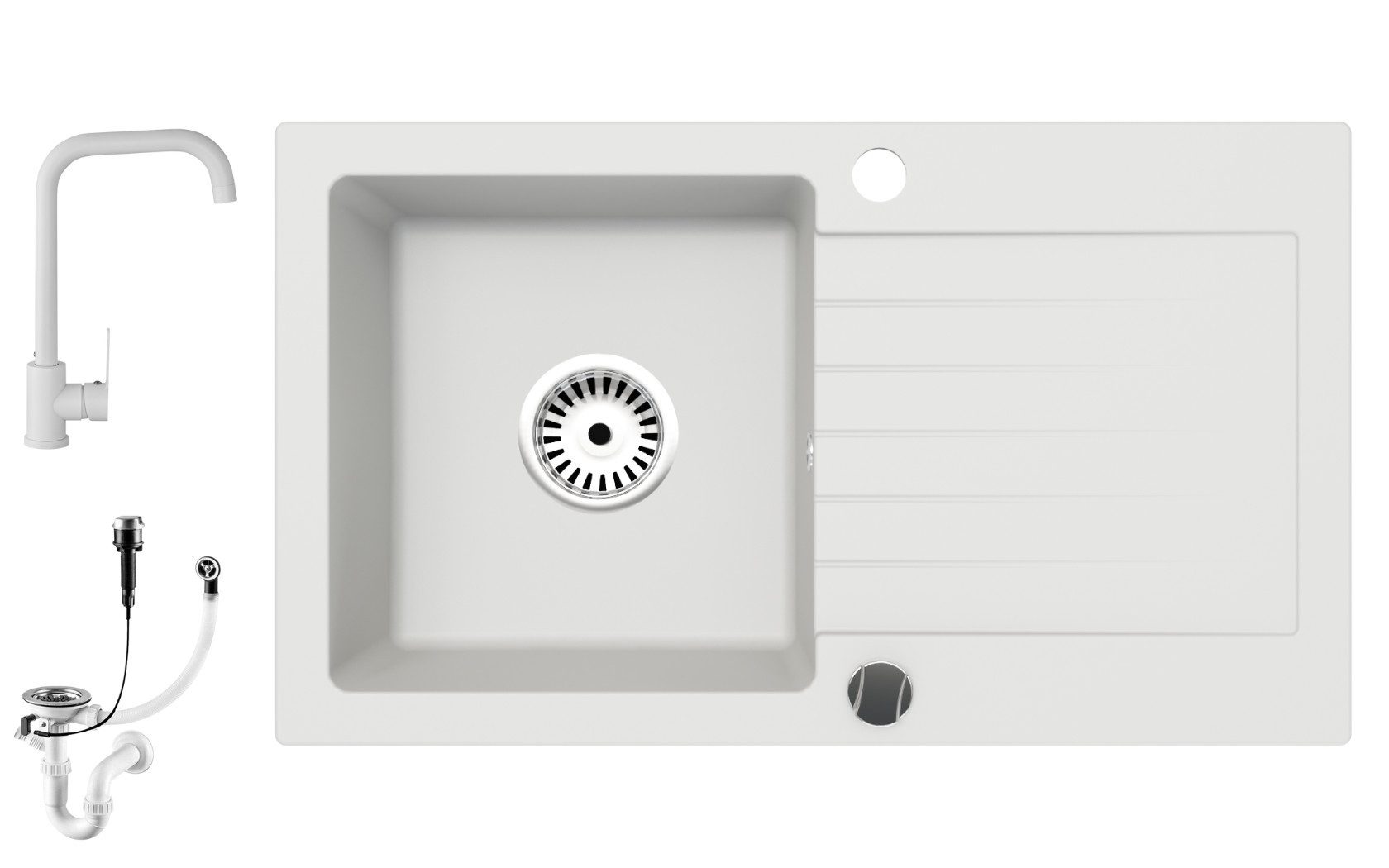 Granitspüle Faizee Home Granitspüle 75×43,5 cm mit Armatur Steel – Einbauspüle