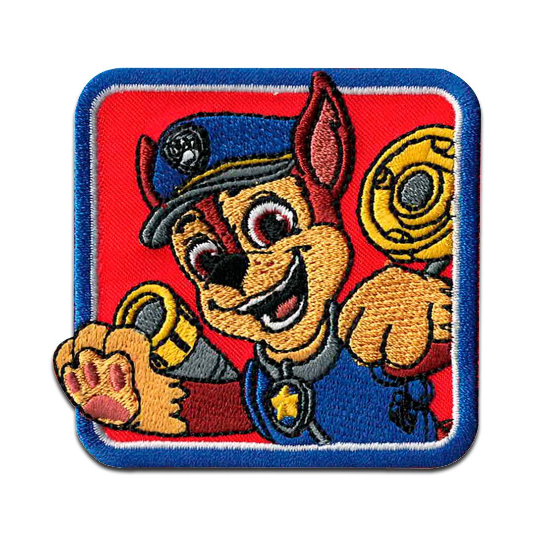 PAW PATROL Aufnäher Bügelbild, Aufbügler, Applikationen, Patches, Flicken, zum aufbügeln, Polyester, Comercial Mercera Paw Patrol Chase Kinder - Größe: 5,7 x 6 cm