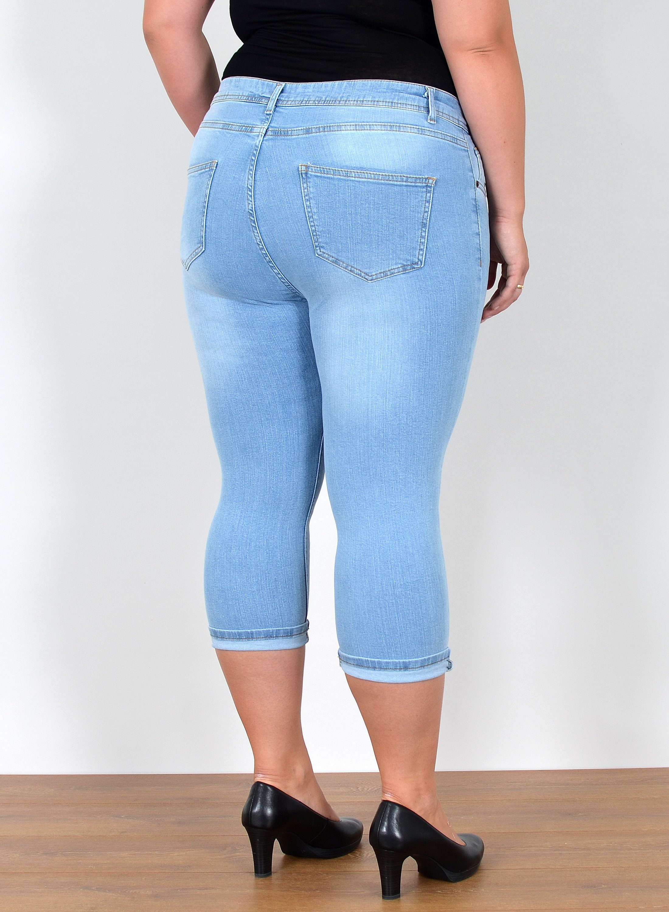 ESRA Caprijeans Capri Jeans Damen High Waist Hose 3 4 Jeans Damen Sommer bis Übergröße Sommer Damen Jeans Capri Hose Damen 3/4 Hose hoher Bund Große Größe