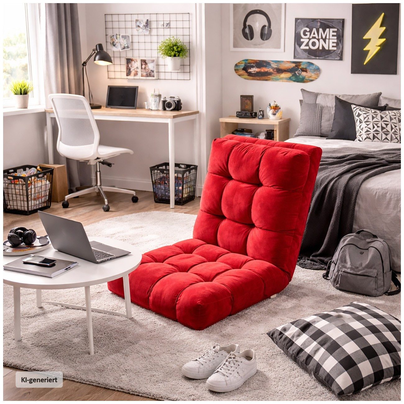HTI-Living Relaxsessel Bodensessel Rot klappbar mit Rückenlehne verstellbar (1 Stück, 1-St) – Bild 2 von 5