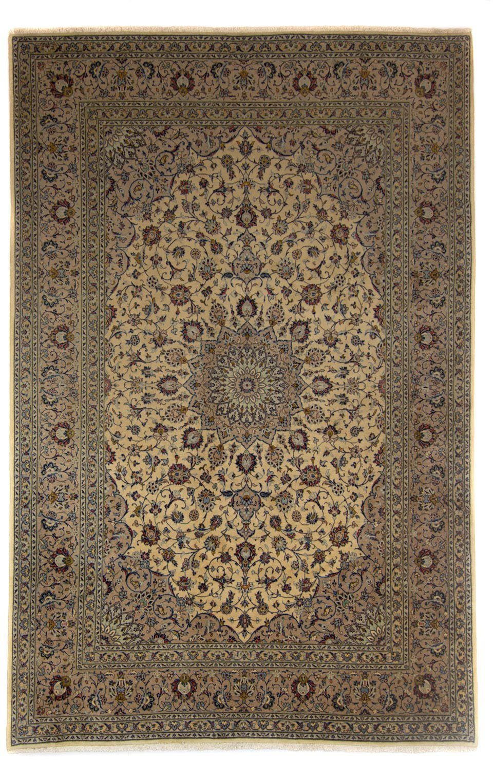 Wollteppich Keshan Medaillon Beige chiaro 348 x 242 cm, morgenland, rechteckig, Höhe: 10 mm, Unikat mit Zertifikat