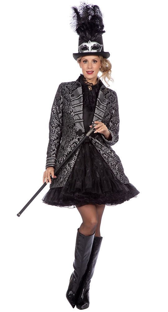 Karneval-Klamotten Kostüm Brokatjacke Karneval silber schwarz Damen Luxus, günstig online kaufen