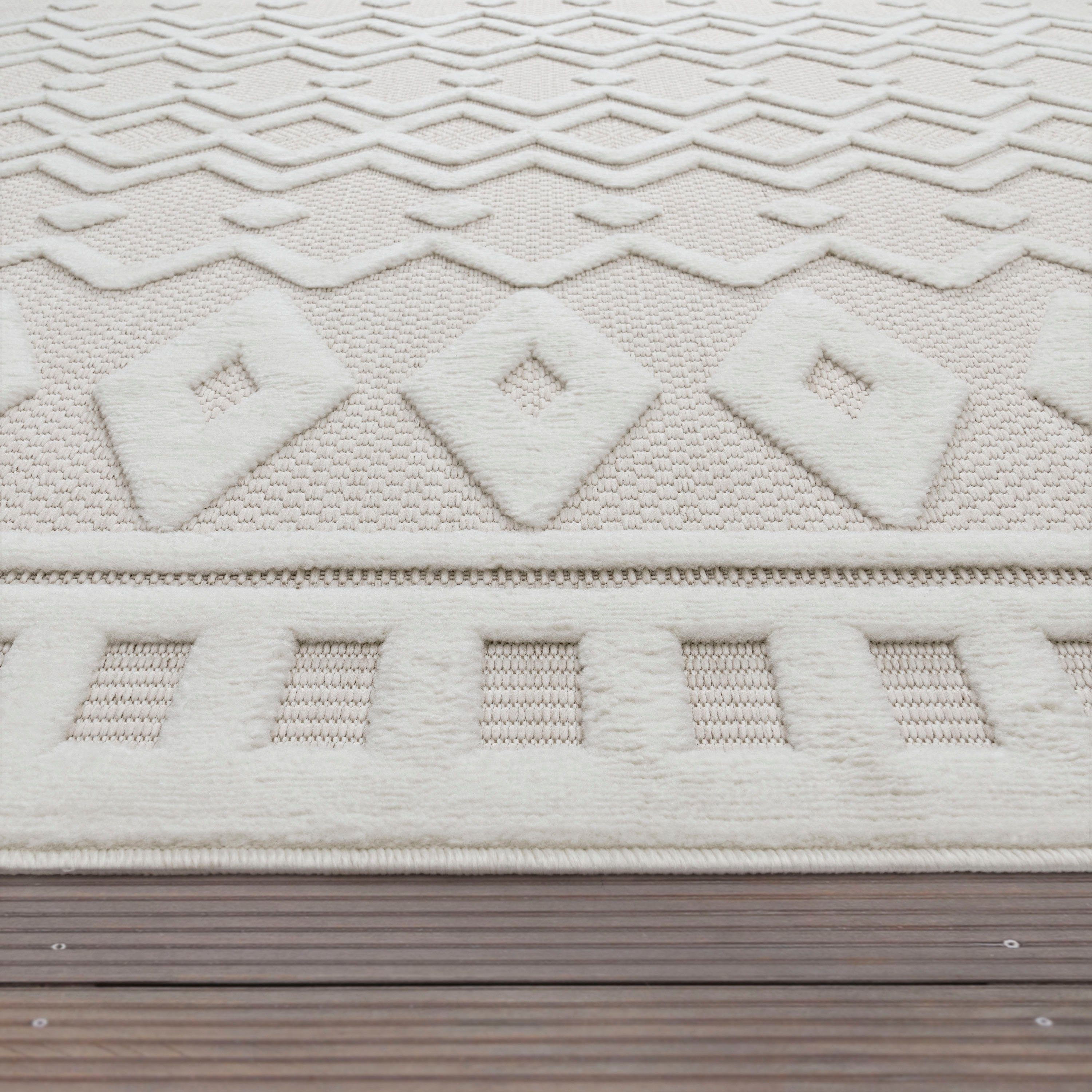 Teppich Livorno Uni-Farben, mm, 14 rechteckig, geeignet Scandi, Hoch-Tief Paco Höhe: Home, Effekt, creme Rauten Muster, Outdoor 671
