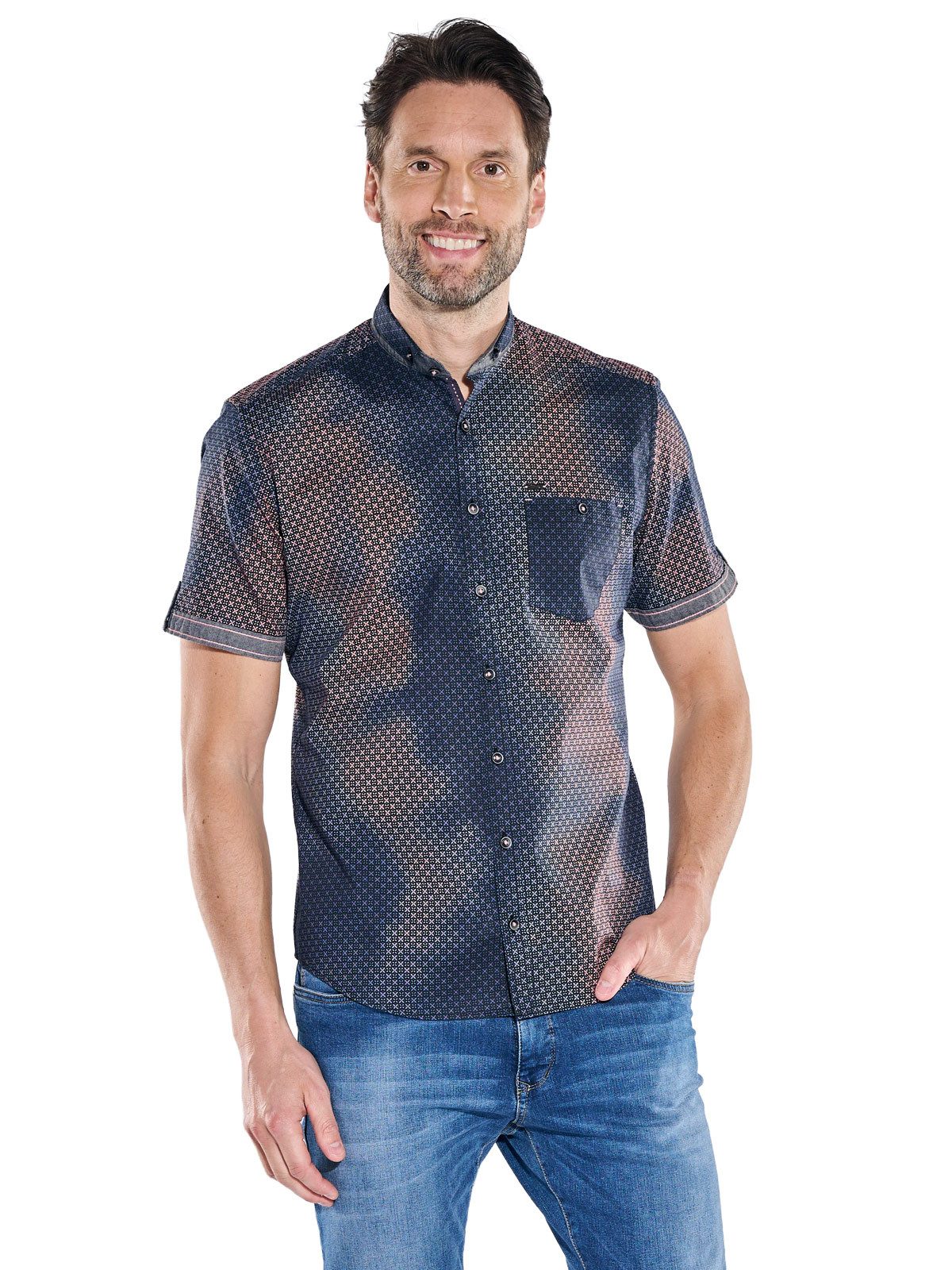 Engbers Kurzarmhemd Herren Kurzarmhemd mit Batik-Print und Stretch-Komfort, Rosa