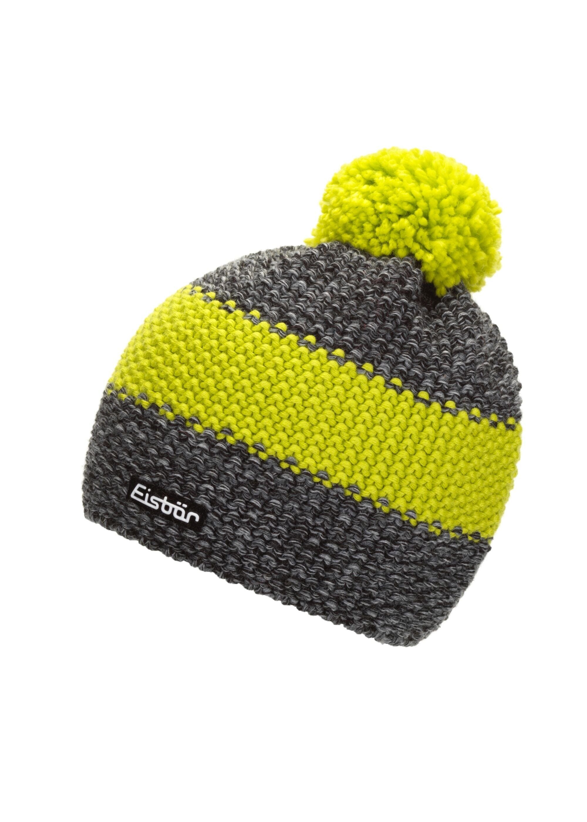 Eisbär Strickmütze Styler Pompon mit Reiskorn-Struktur anthrazit-schwarzmele-lime