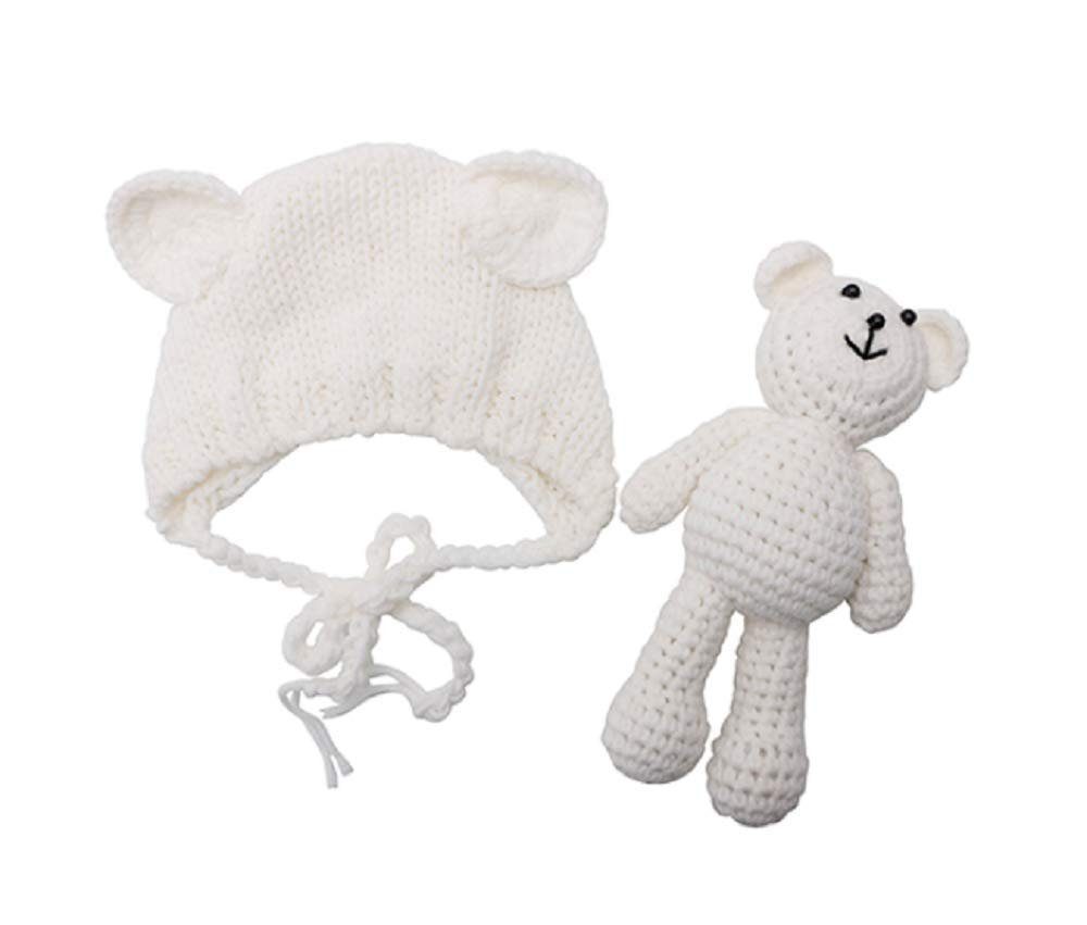Matissa & Dad Neugeborenen-Geschenkset Matissa Bär Hut und Puppe Fotoshooting Strick für Neugeborenen Weiß