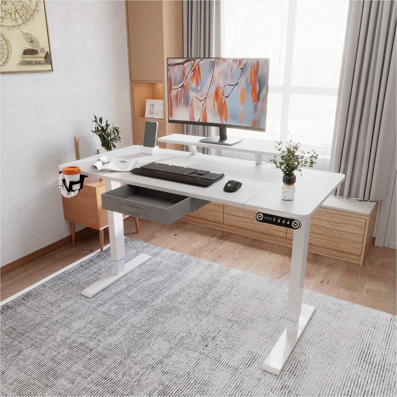 IvyIvy Gamingtisch Computertisch höhenverstellbarer Schreibtisch elektrisch, mit einer Schicht und schubladen, 160x76cm