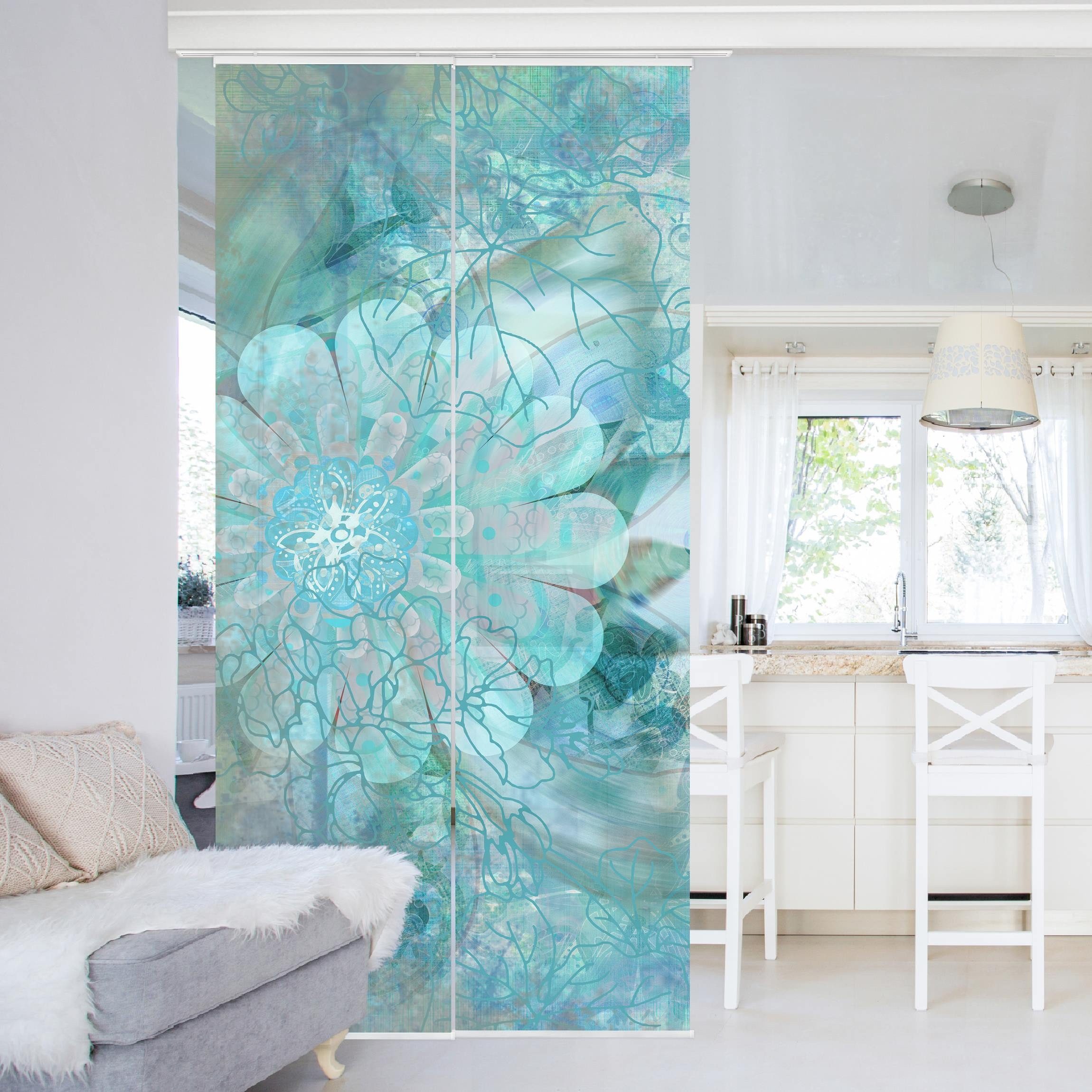 Bilderdepot24 Schiebegardine modern Flächenvorhang blickdicht Winterblumen, günstig online kaufen
