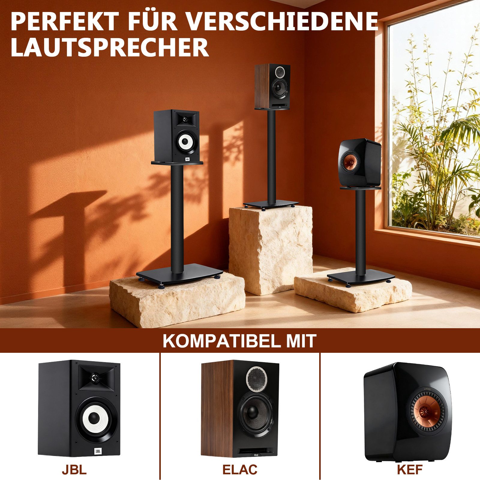 XERSEK Lautsprecherständer Metall Boxenständer Bis 10 kg mit 45° Neigbar, Füllbar Sandgefüllter, (Höhe 83,6 cm, Standfuss inkl.Metallfüßen und Gummifüßen, Kabelhaltern, Bodenständer für Meisten Satelliten und Bücherregallautsprecher)