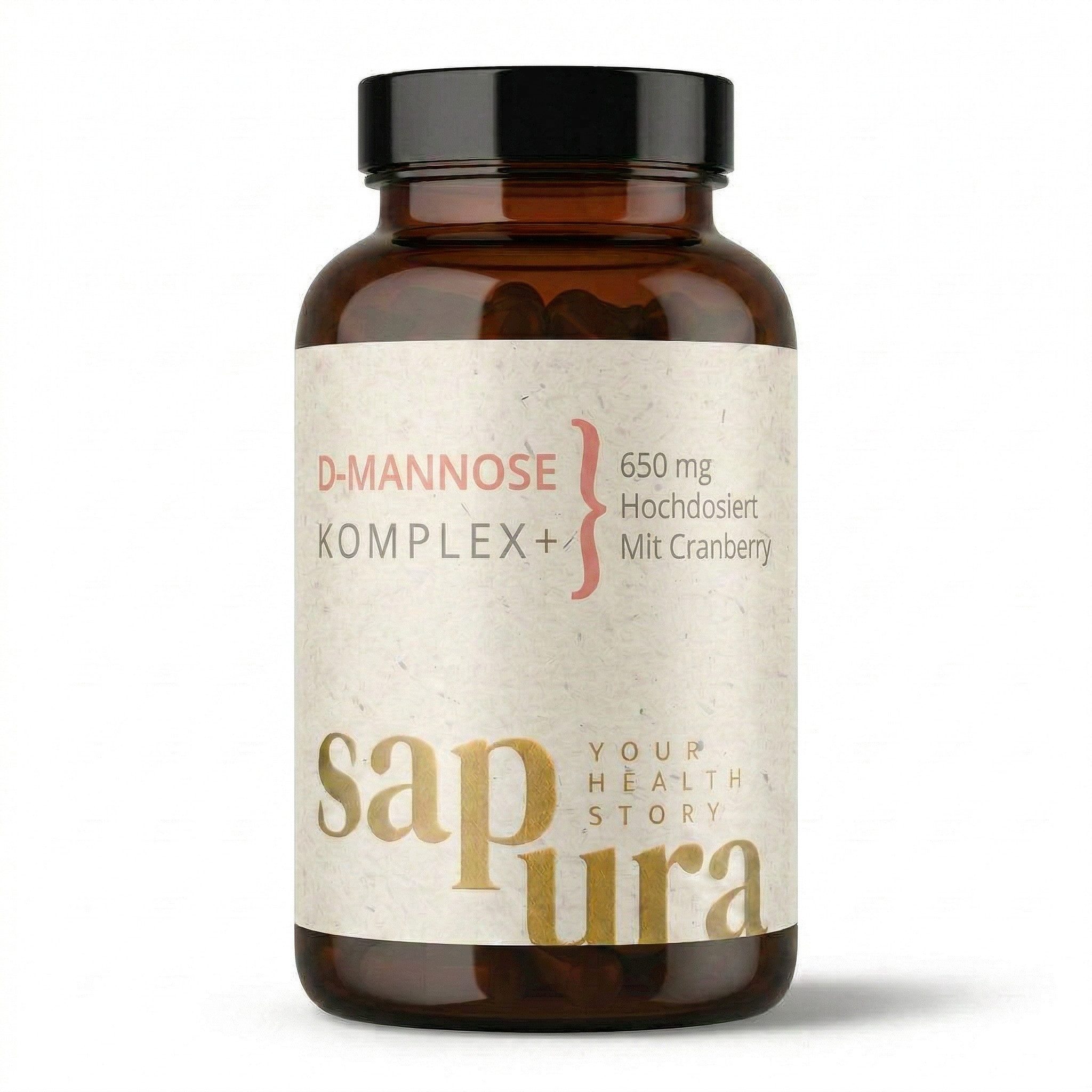 SAPURA Health D-Mannose Kapseln plus Cranberry, Hochdosiert 650mg Kapseln, 93,6 g, Vegan, Konservierungsstofffrei