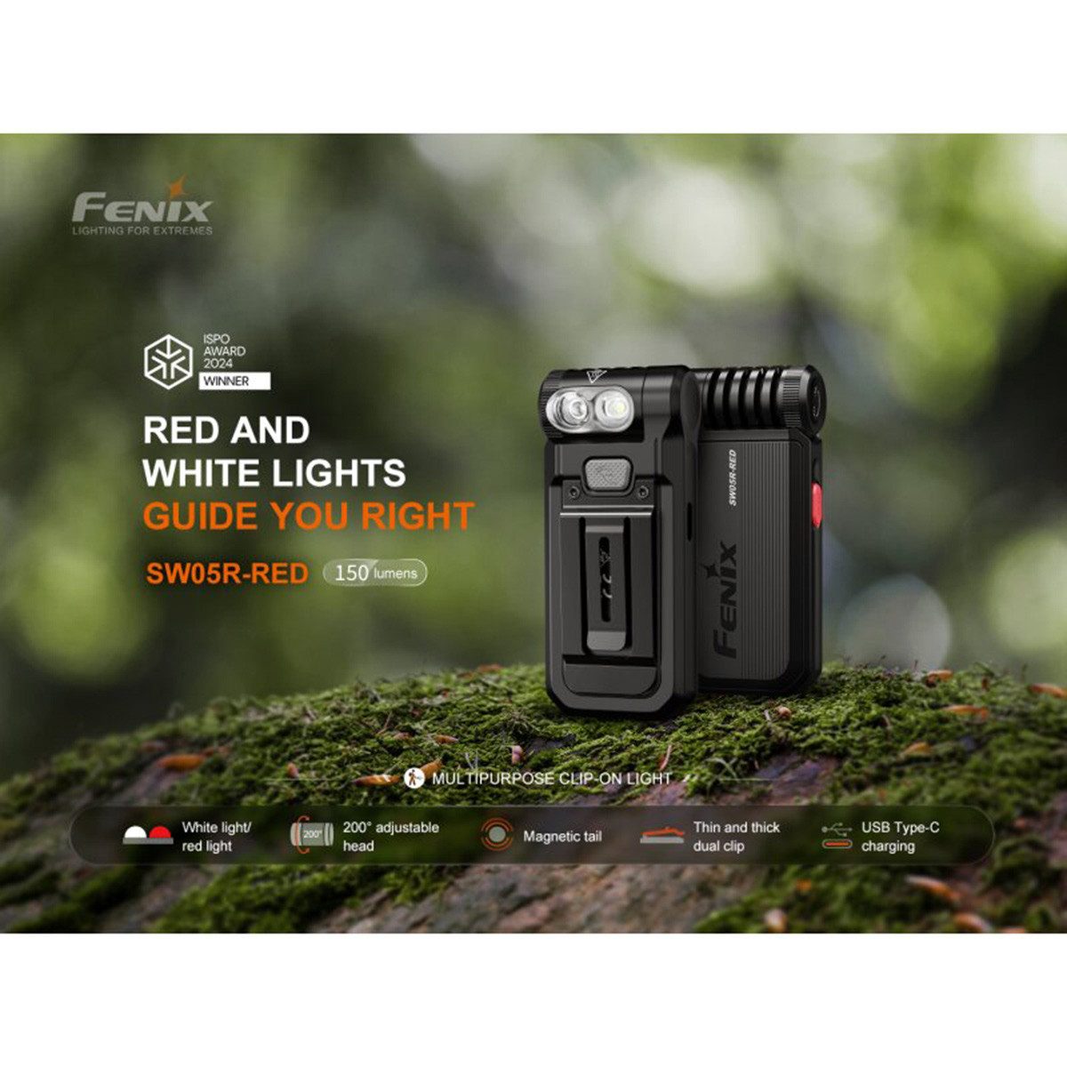 Fenix LED Taschenlampe SW05R-RED 150 Lumen - LED-Taschenlampe mit Clip Schwarz
