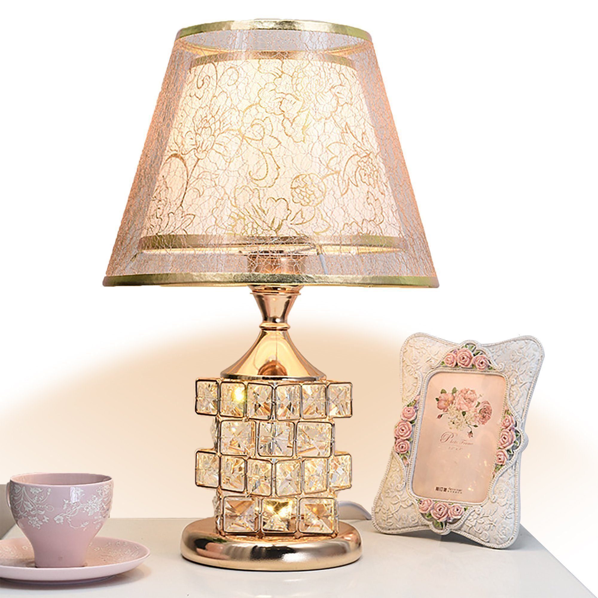 LED Teichleuchte Kristall Tischleuchte,Gold Tischlampe Vintage,LED Nachttischlampe